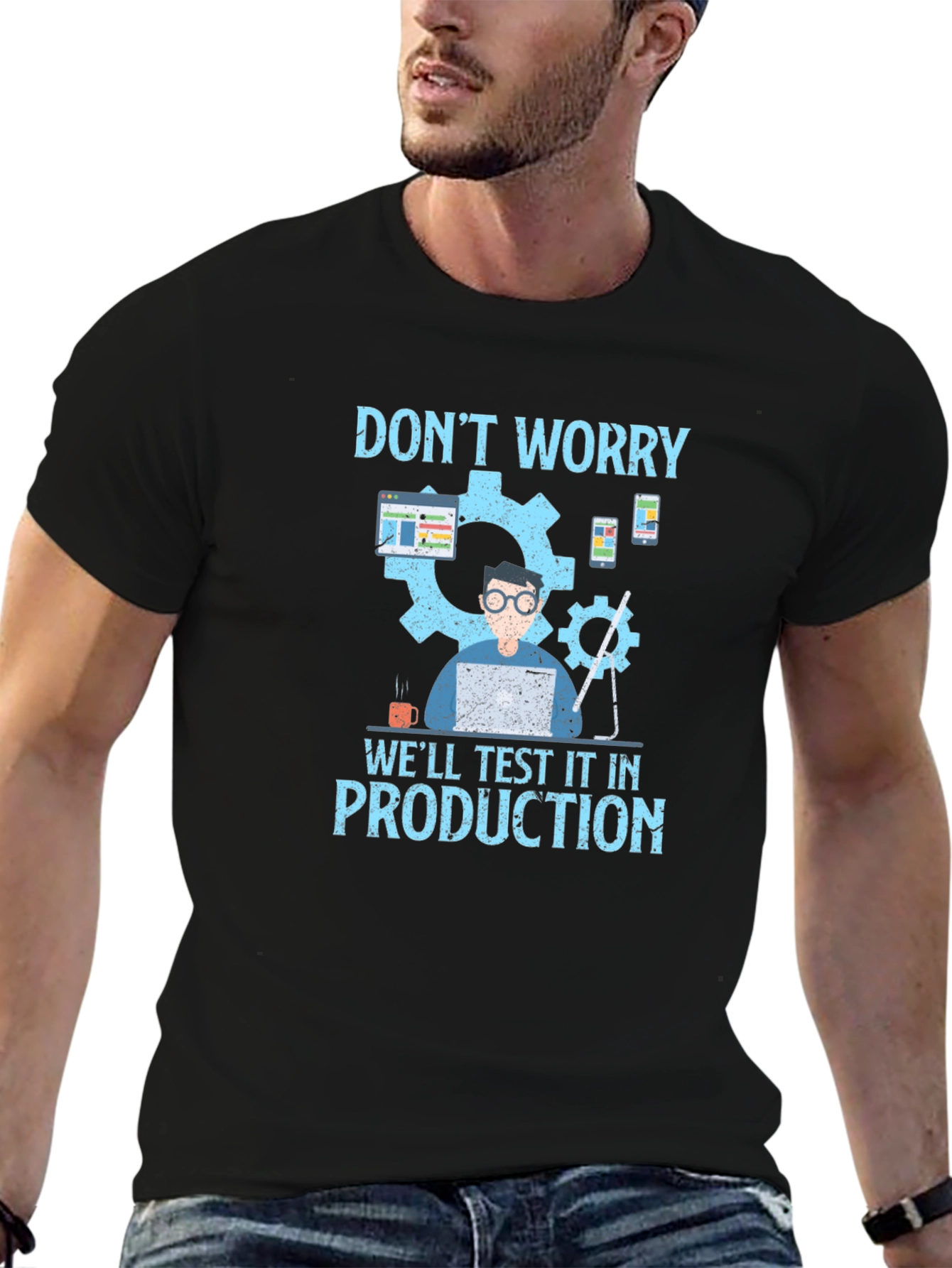 Black Don't Worry Test In Production Black T-Shirt view 6