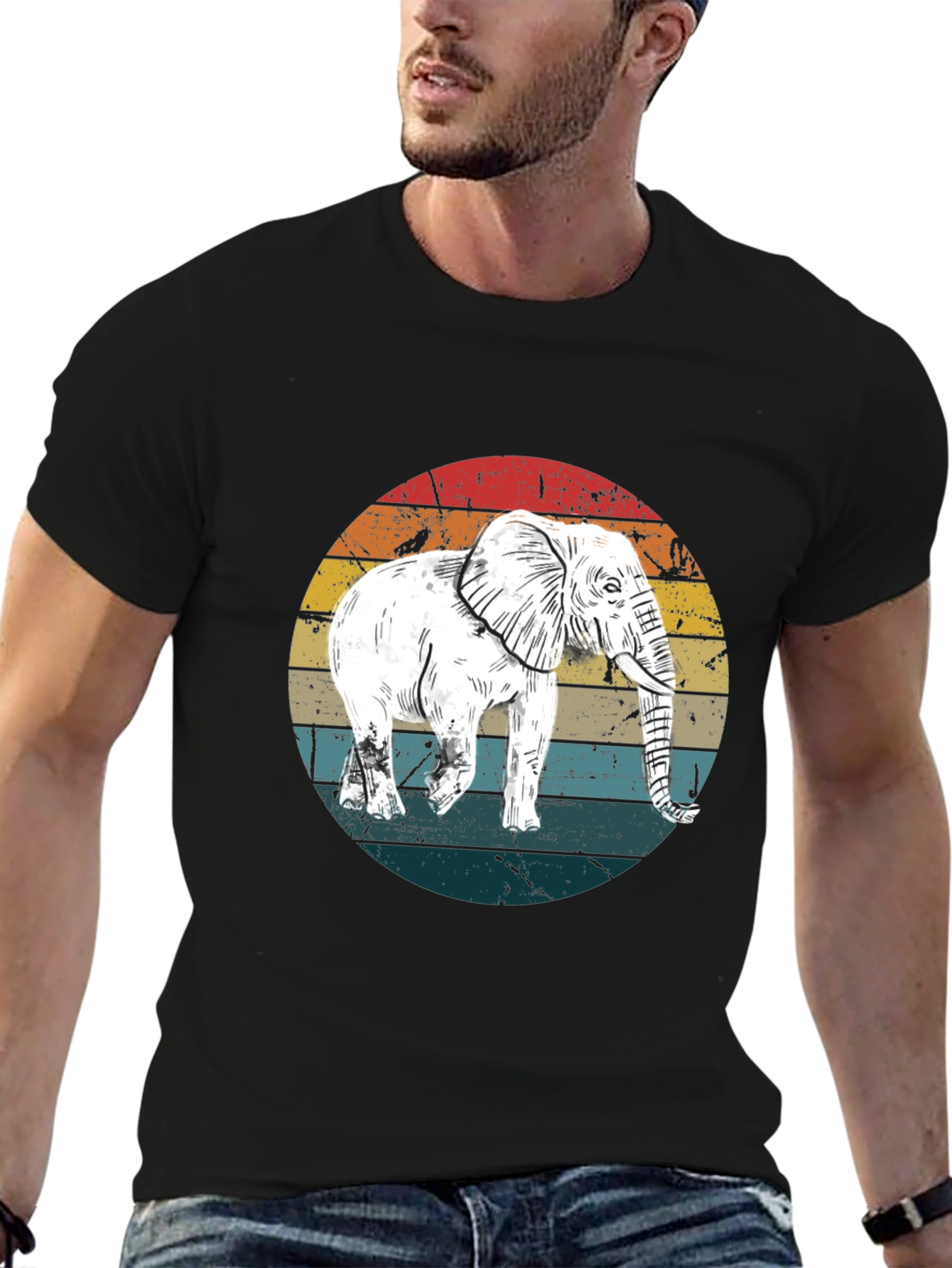 Black Vintage Elephant Sunset T-Shirt view 6