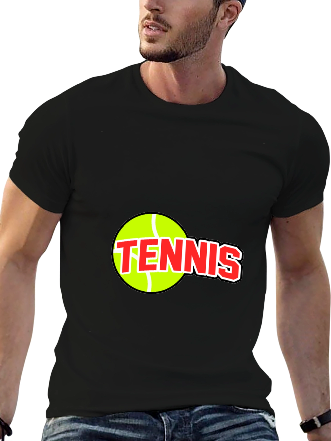 Black Tennis Ball Graphic Tee - Black Cotton T-Shirt view 6