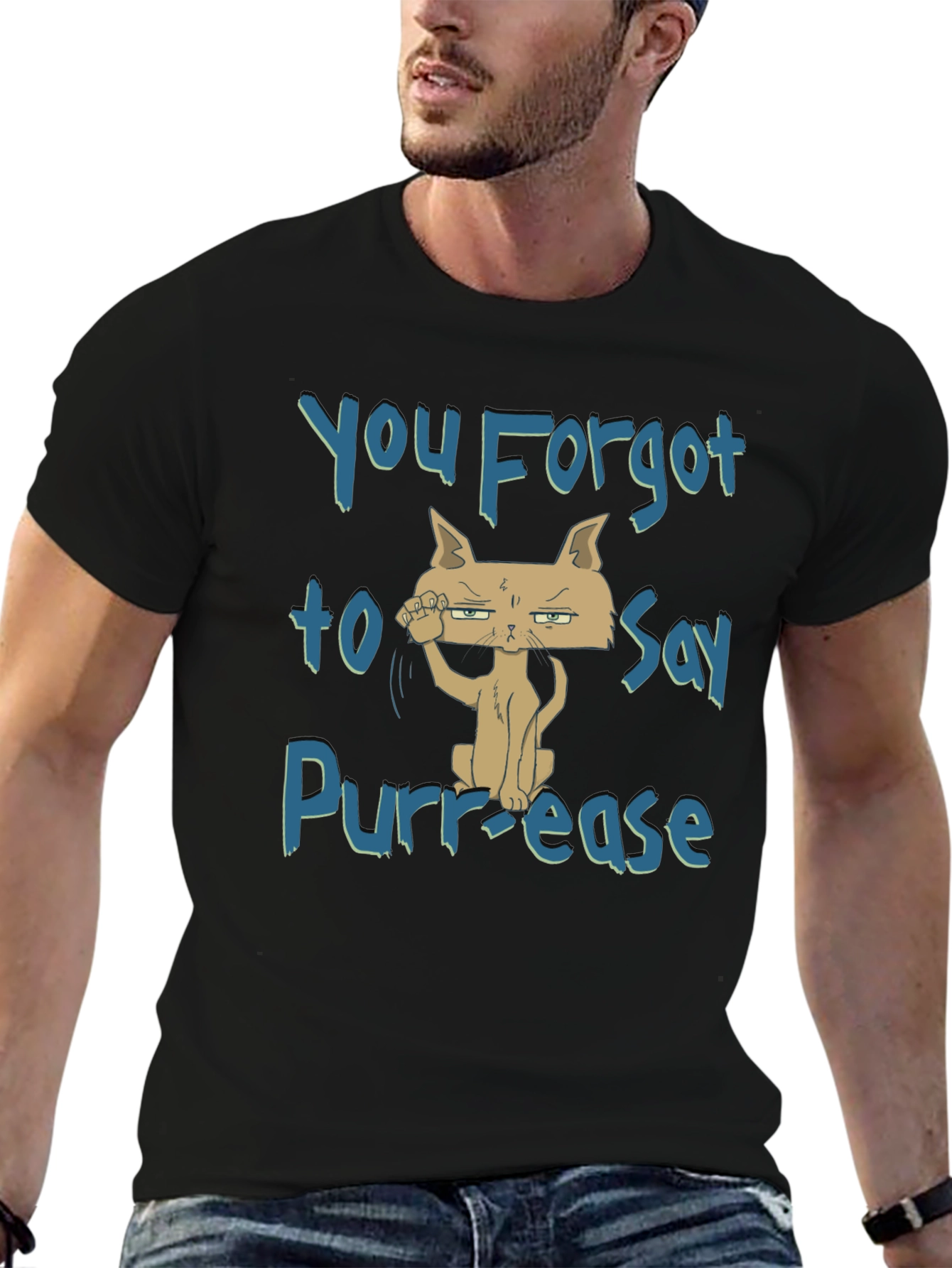 Black Funny Cat T-Shirt: You Forgot to Say Purr-ease! view 6