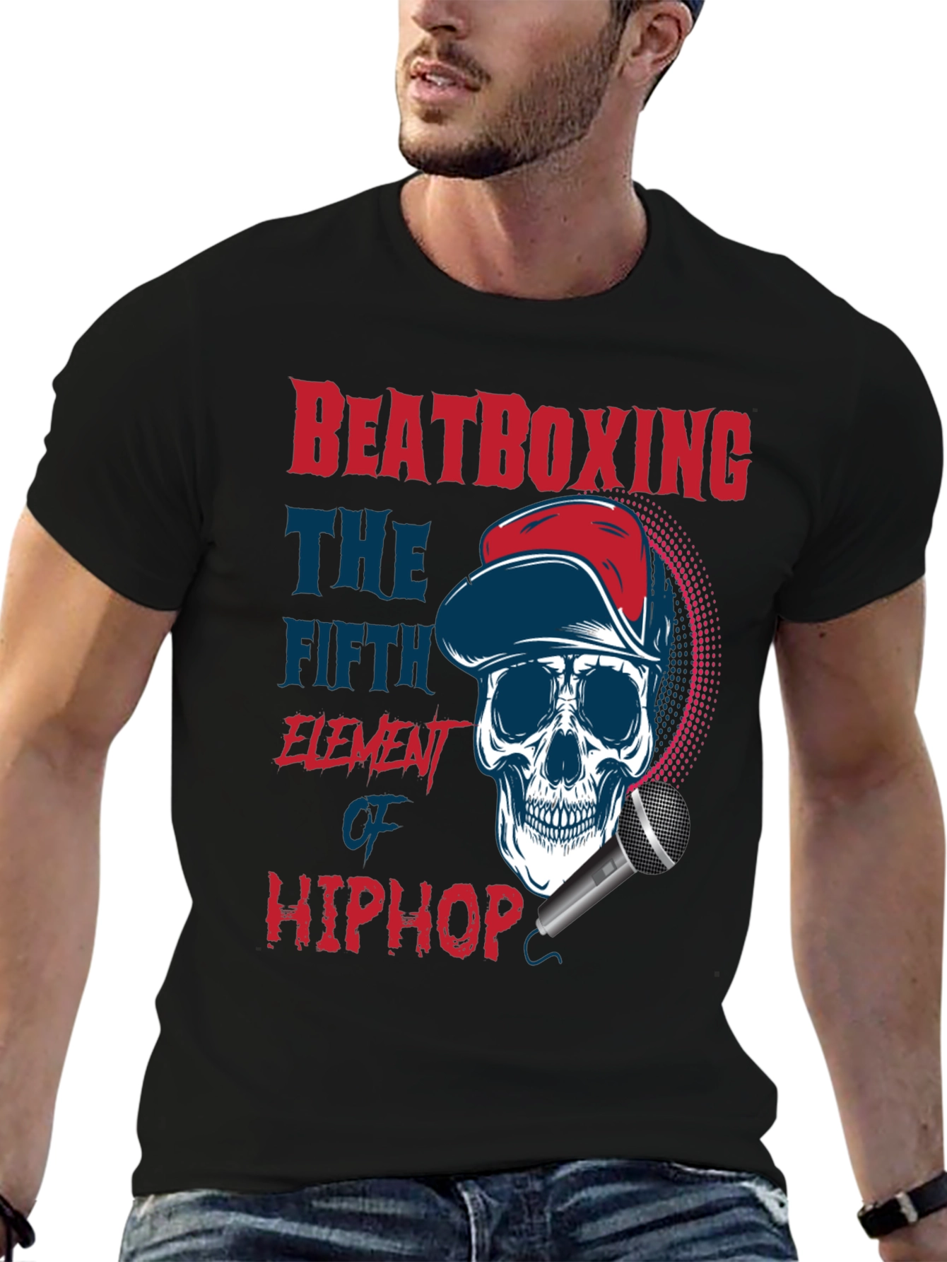 Black Beatboxing Hip Hop Skull T-Shirt view 6