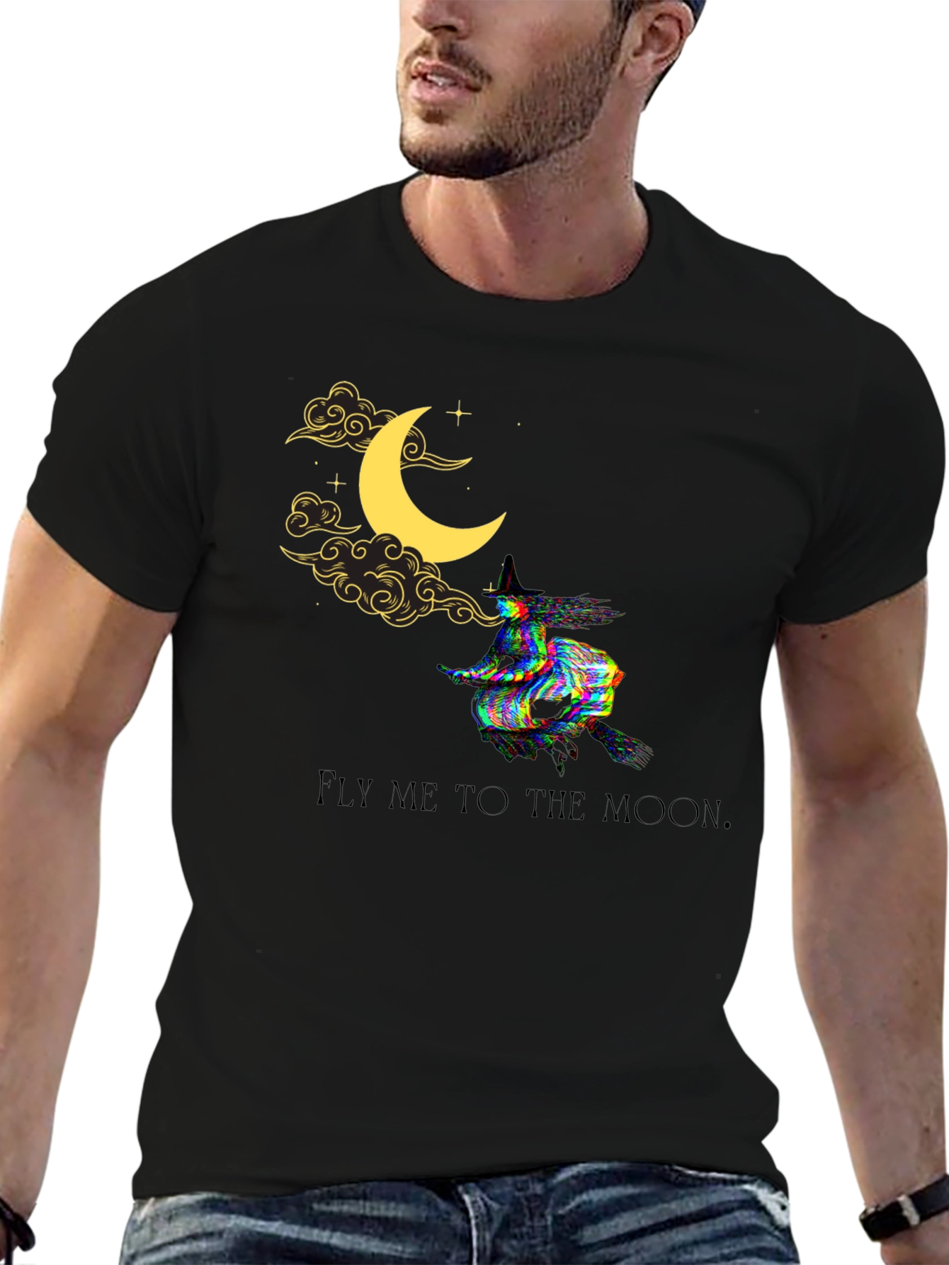 Black Fly Me to the Moon Witch Graphic Tee view 6