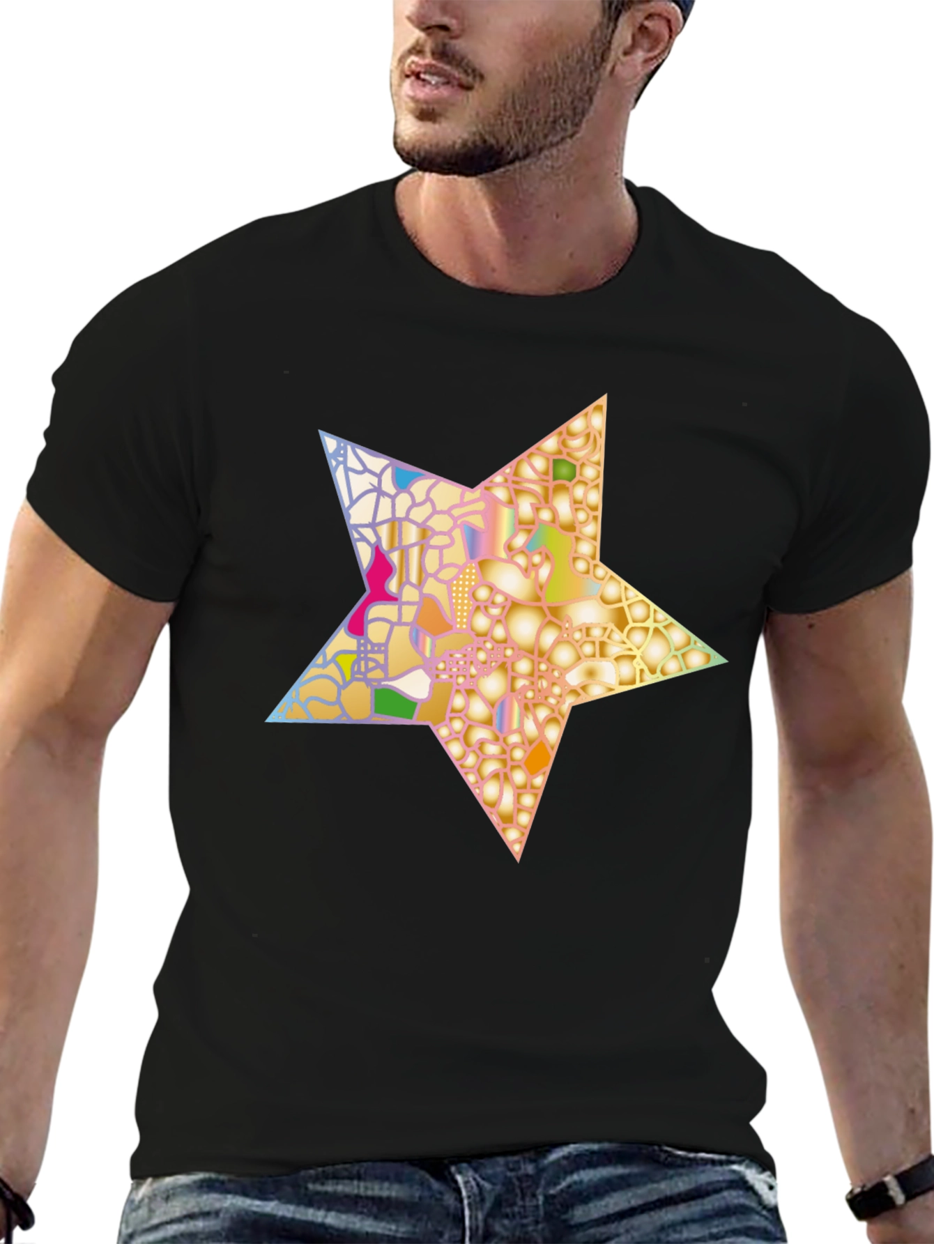 Black Abstract Star Graphic Tee - Stylish Men's Black T-Shirt view 6