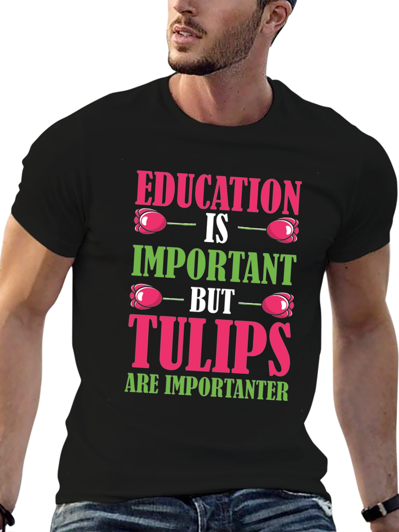 Black Education vs. Tulips Graphic T-Shirt view 6