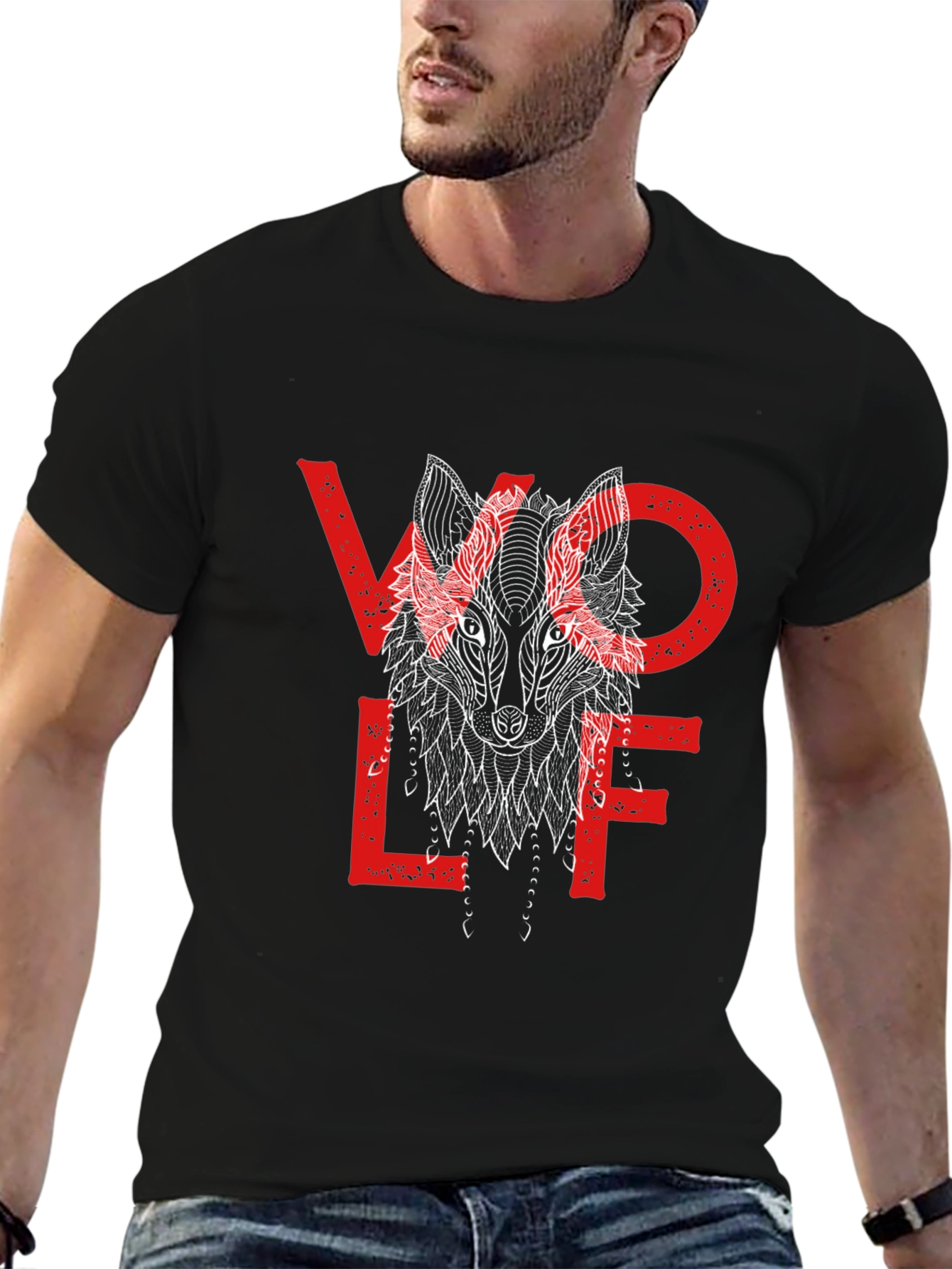 Black Wolf Graphic Print Black Tee view 6