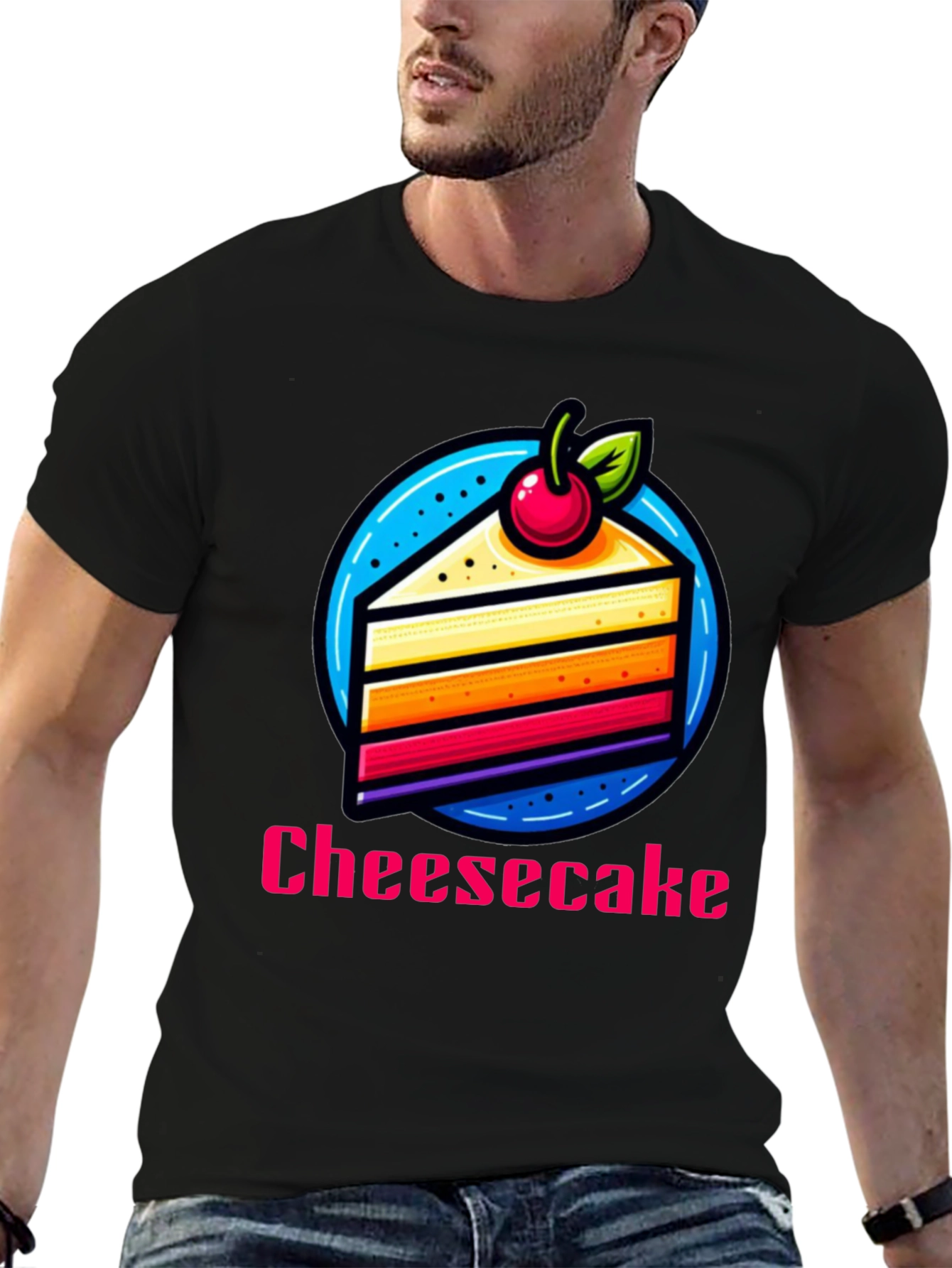 Black Cheesecake Slice Graphic T-Shirt - Fun Dessert Tee view 6
