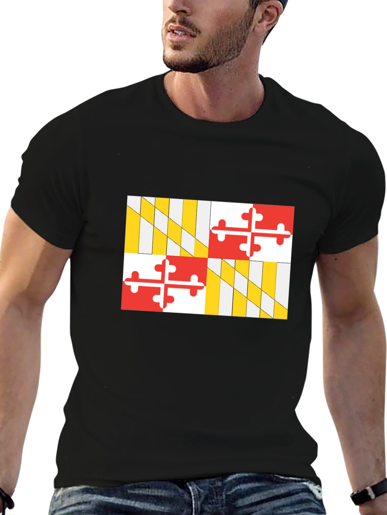 Black Maryland Flag T-Shirt, Black Cotton Tee view 6