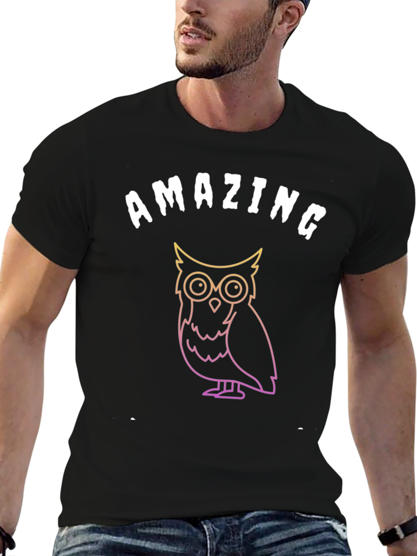 Black Amazing Owl Graphic T-Shirt - Soft Black Tee view 6