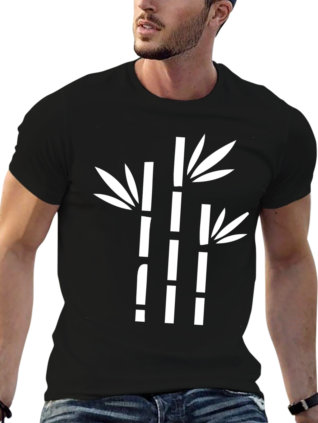 Black Bamboo Graphic Tee - Black Cotton Shirt view 6