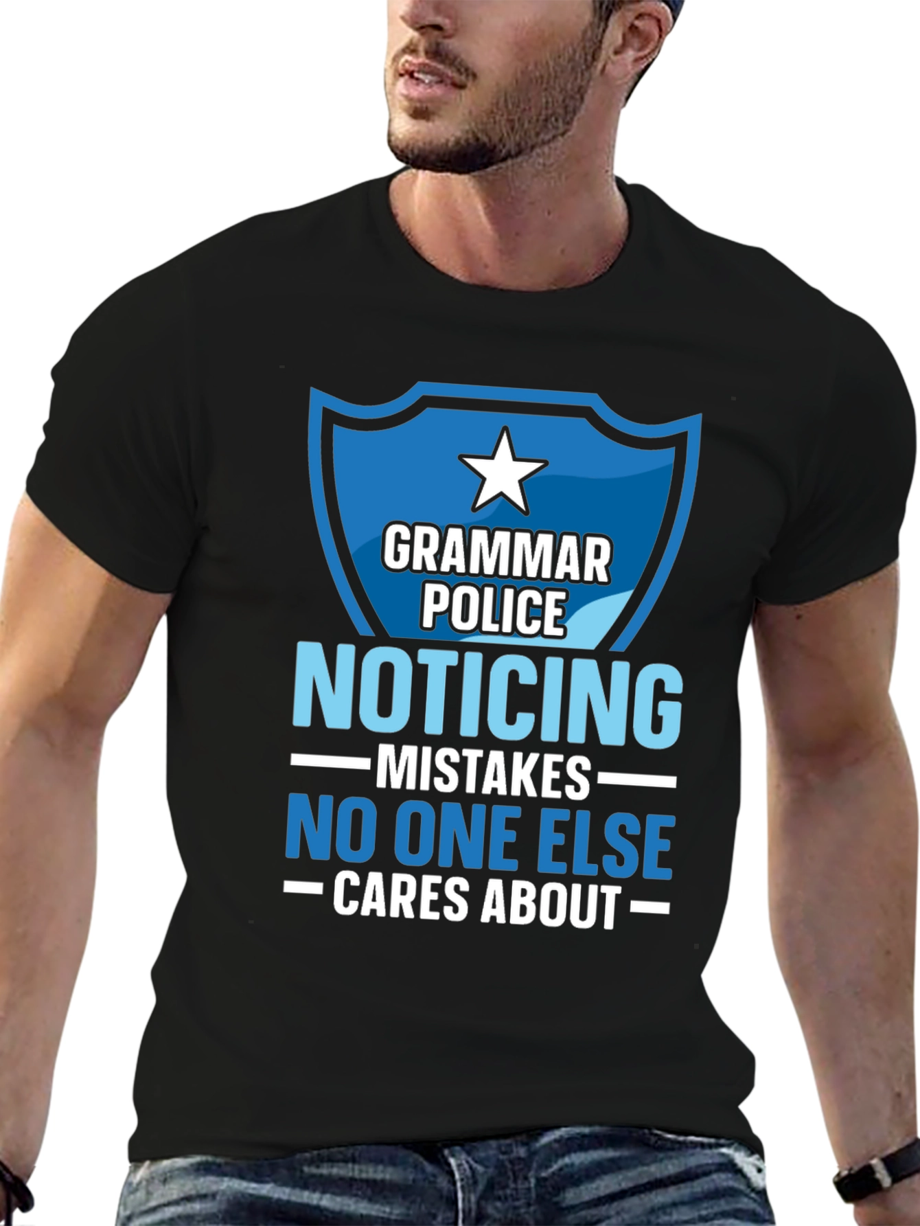 Black Grammar Police Novelty Graphic Tee view 6