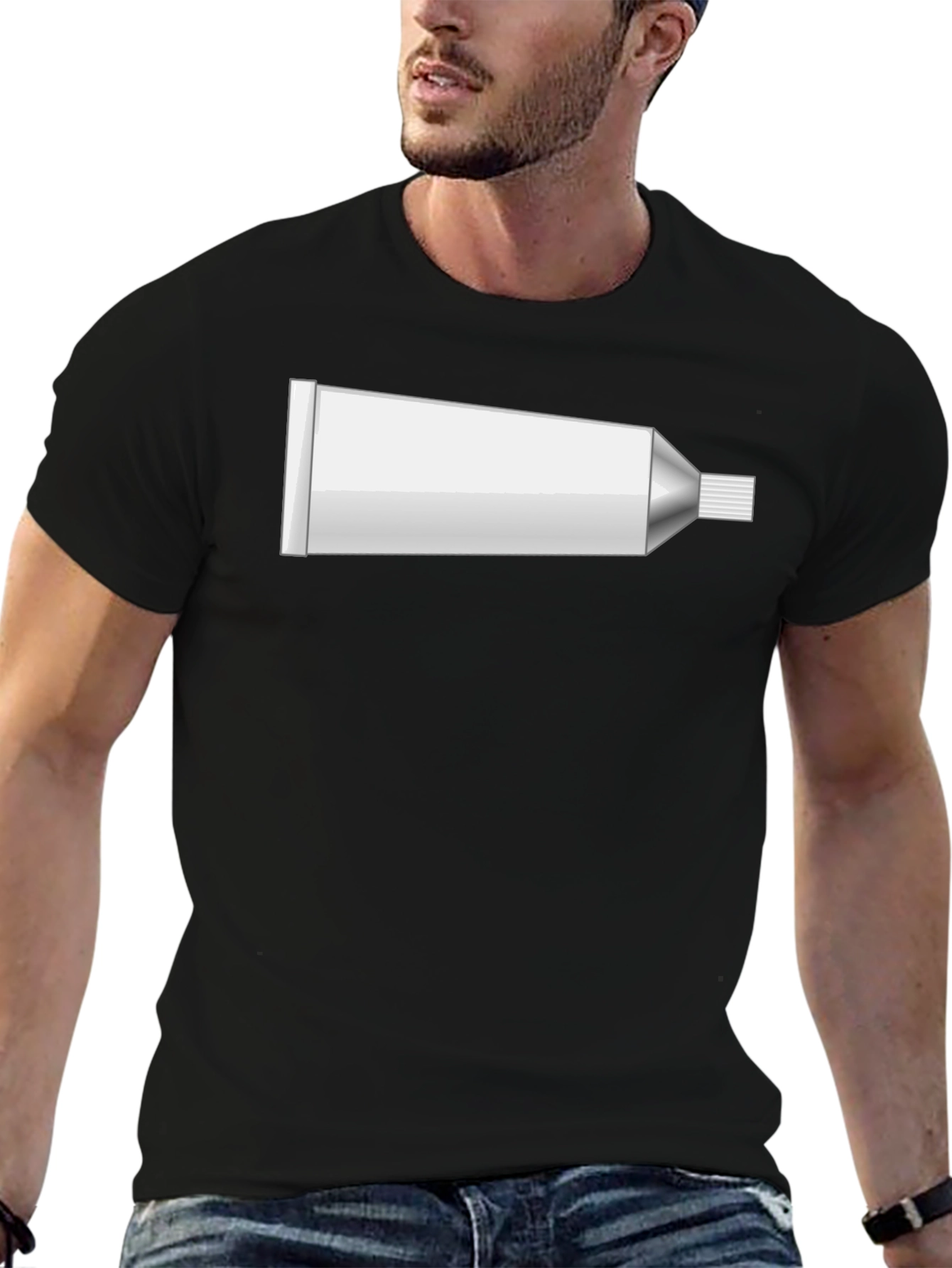 Black Funny Toothpaste Tube Graphic Tee - Black Cotton T-Shirt view 6