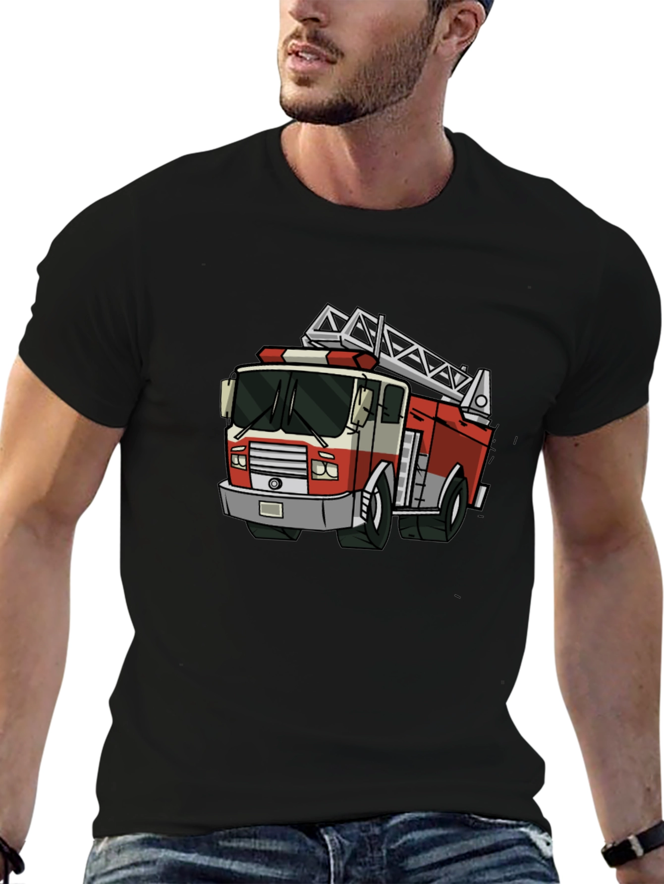 Black Fire Truck Graphic Tee - Cool Cartoon Design view 6