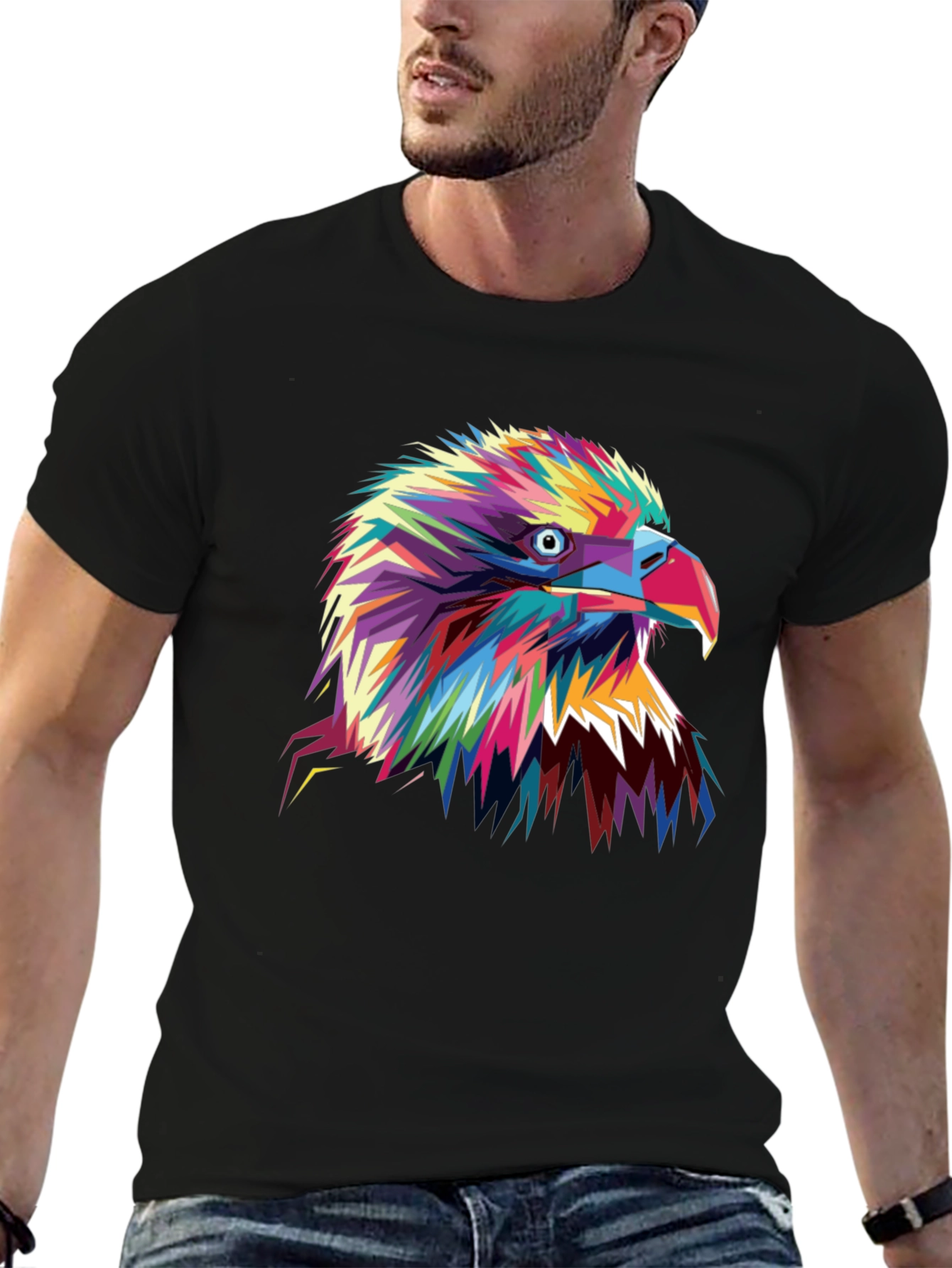 Black Bold Eagle Graphic Tee - Vibrant Colorful Bird T-Shirt view 6
