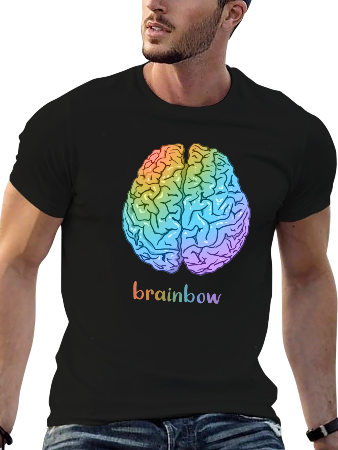 Black Rainbow Brain Graphic Tee - Unisex Cotton T-Shirt view 6