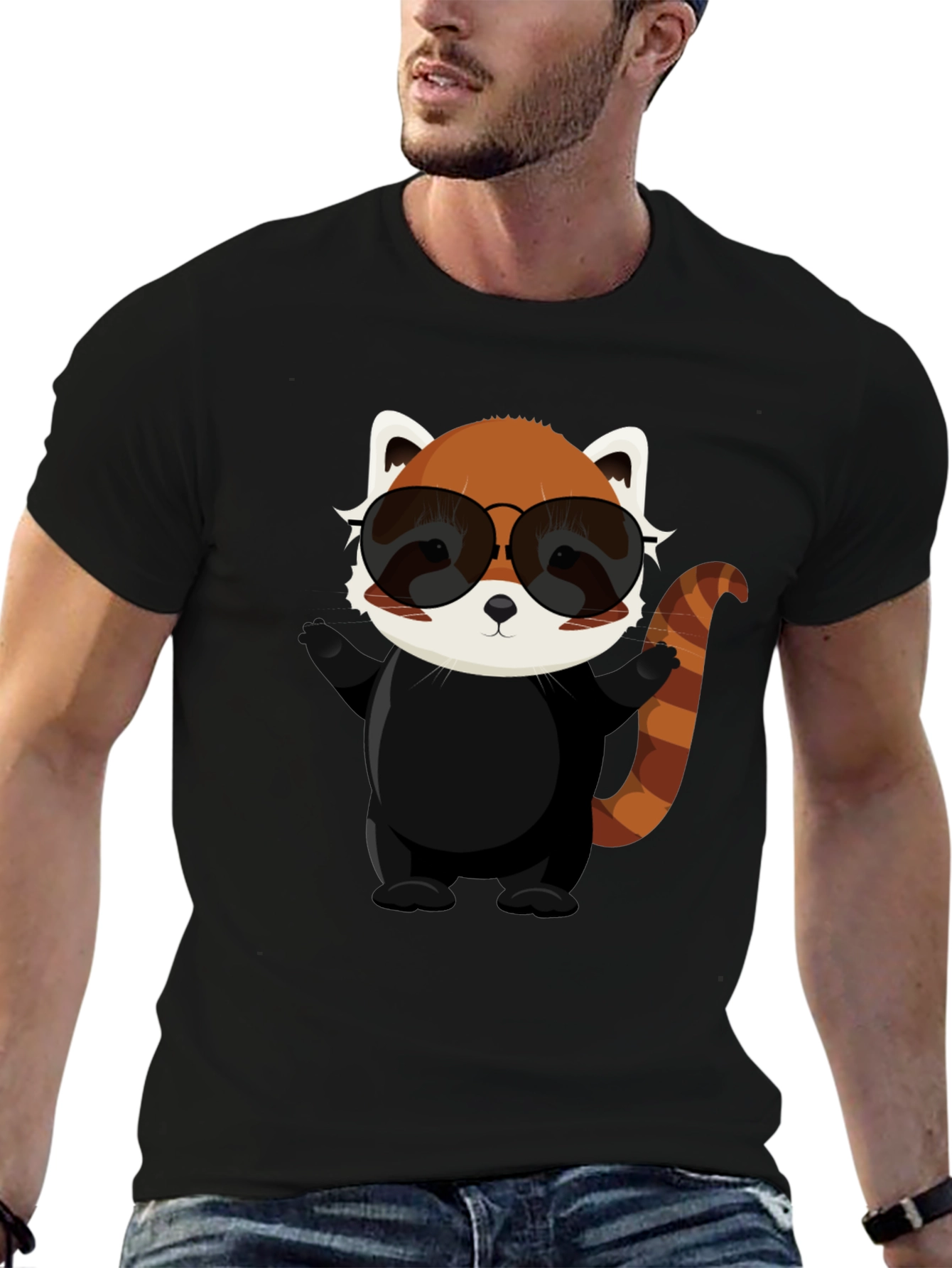 Black Cool Red Panda Graphic Tee view 6