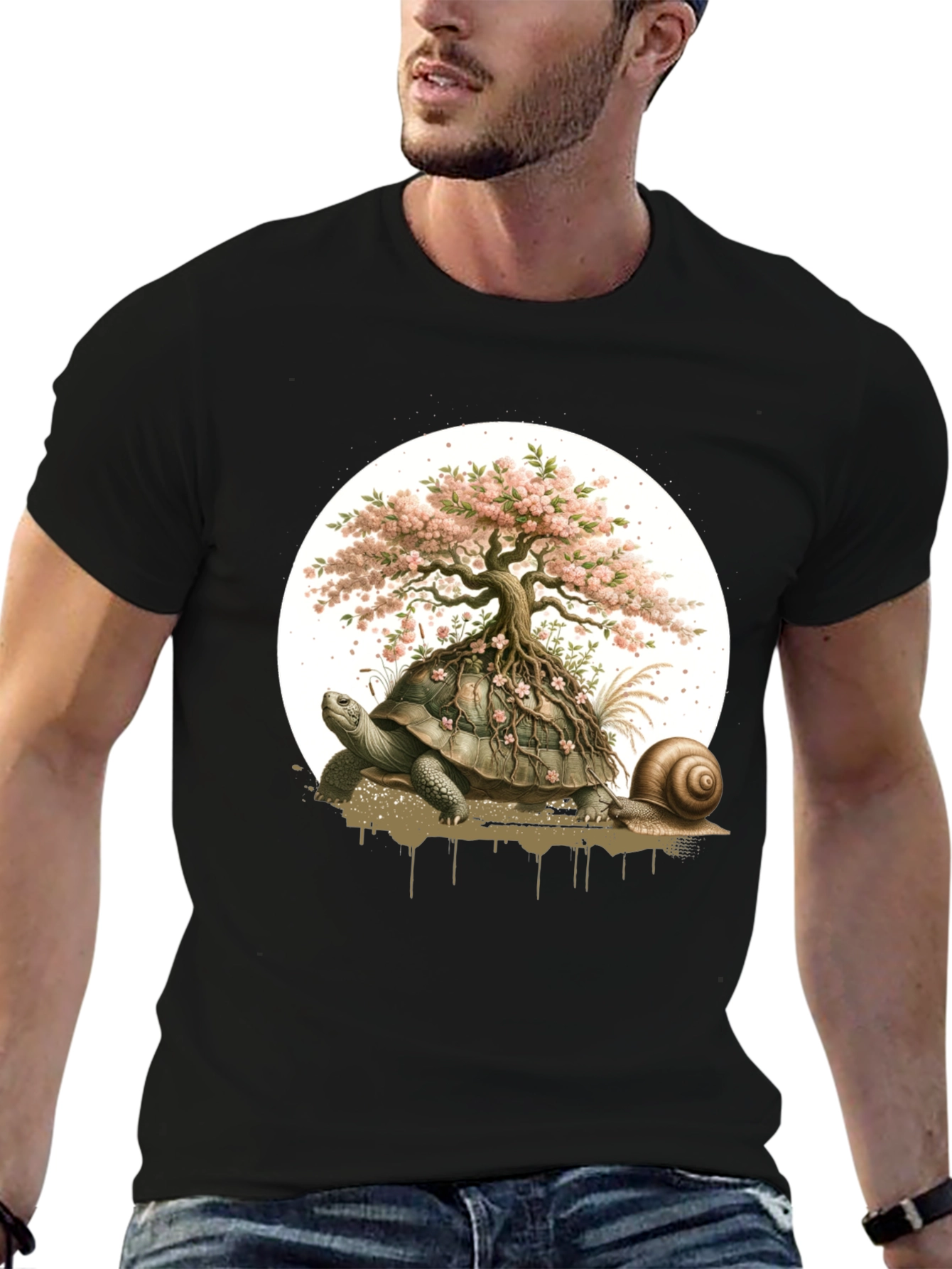 Black Turtle Bonsai Tree Graphic Tee - Unique Nature Design view 6