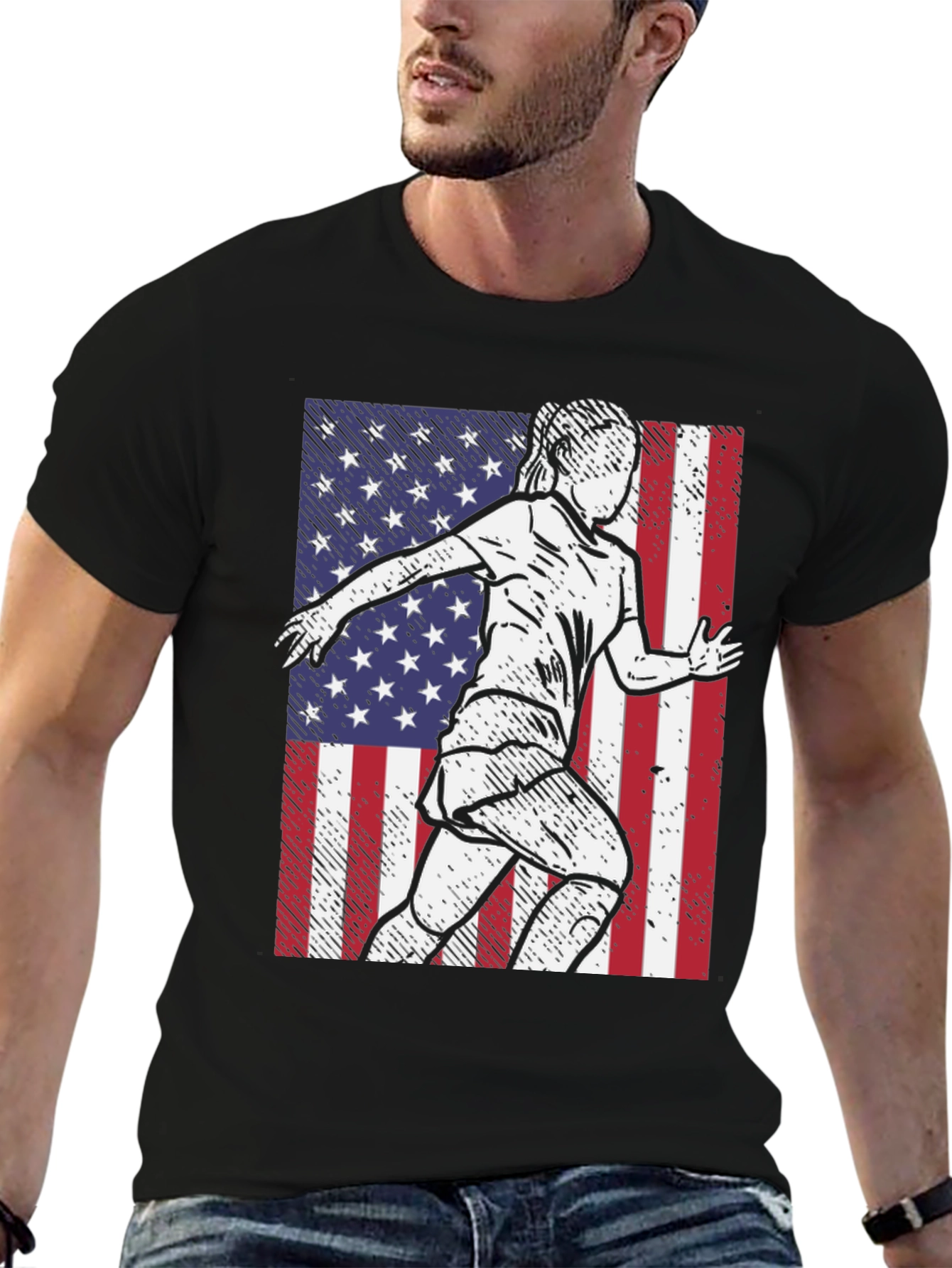 Black USA Soccer Player Graphic Tee view 6