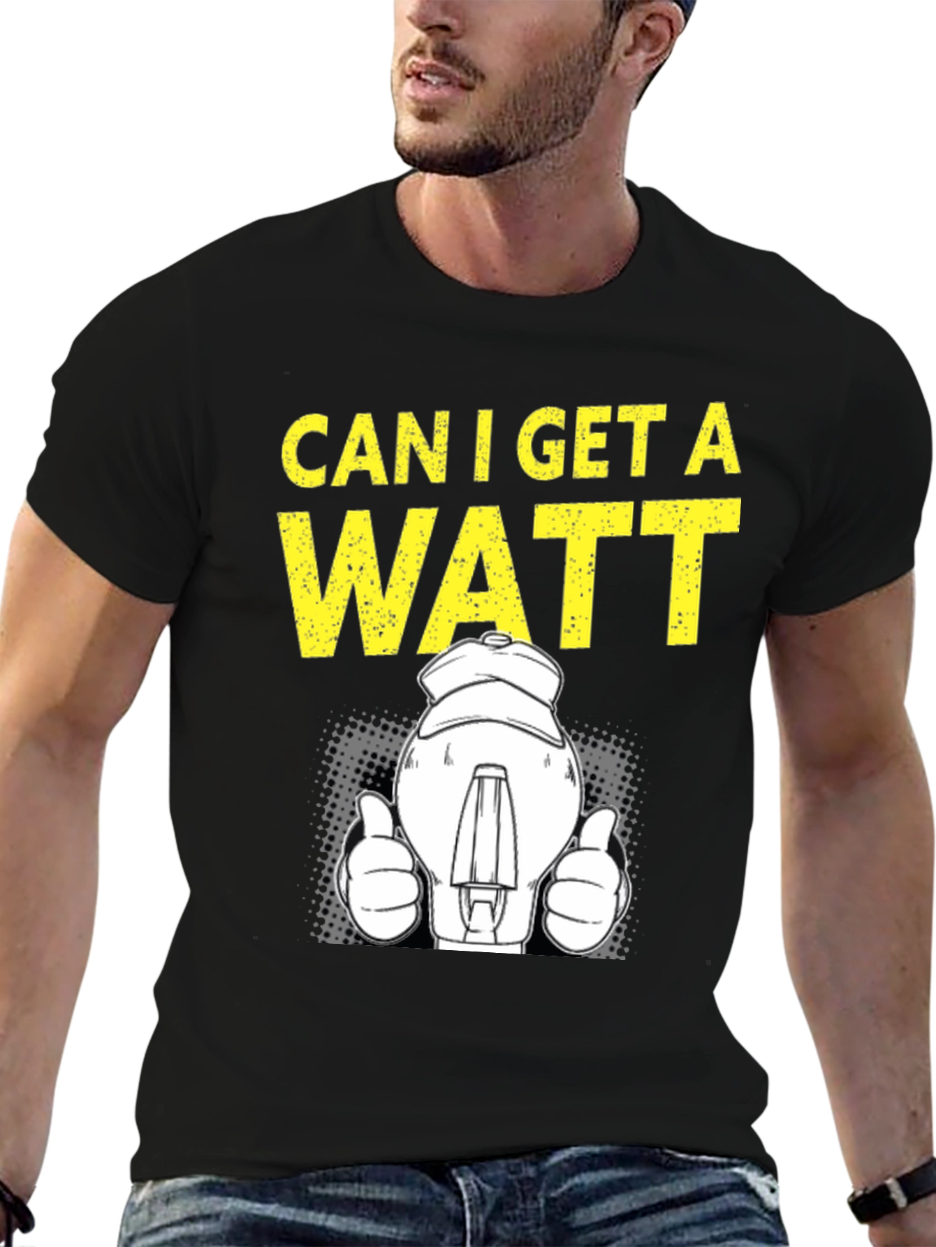 Black Can I Get A Watt T-Shirt, Electrician Humor Tee view 6