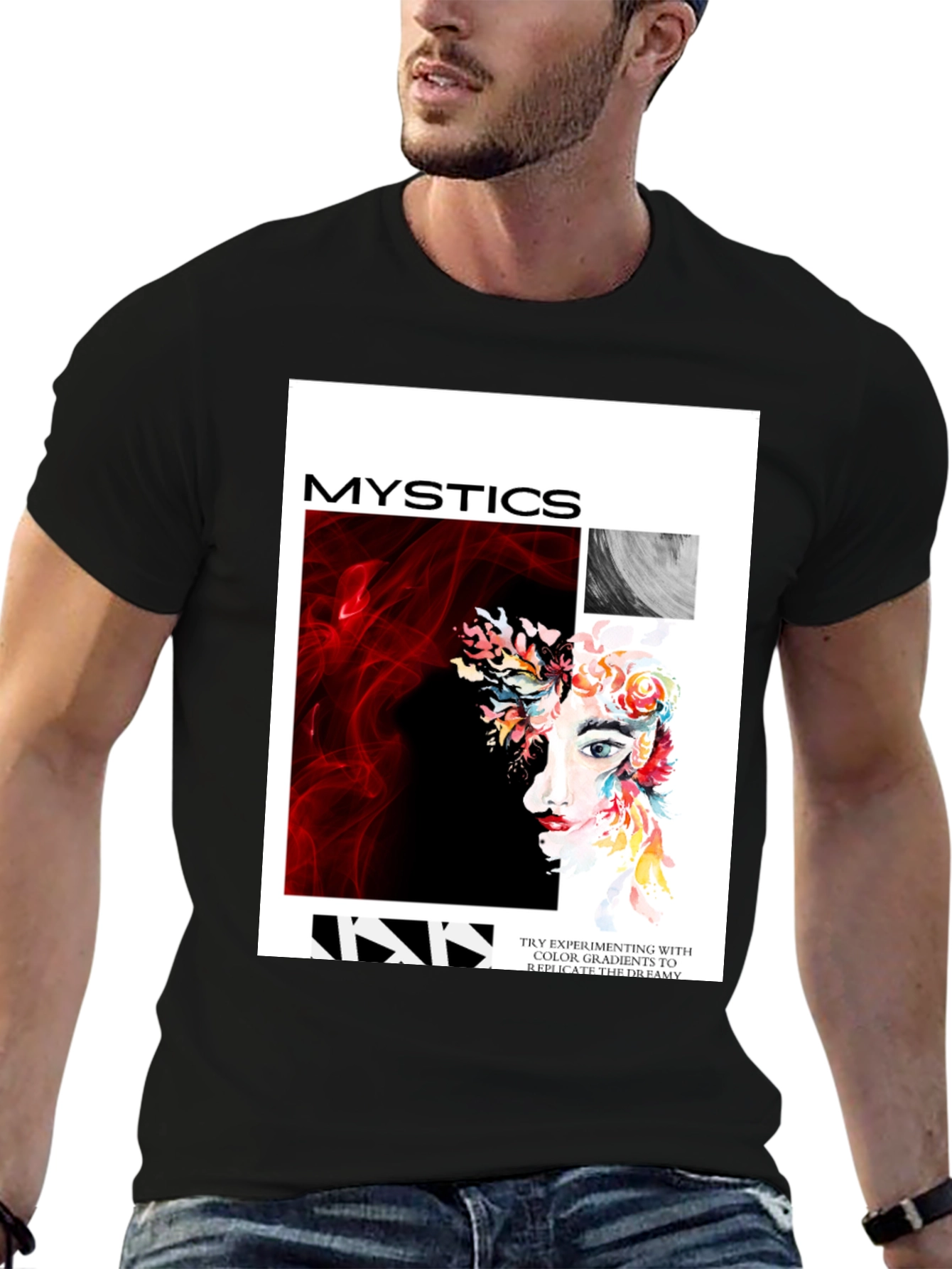 Black Mystics Graphic Print Tee - Unisex Black T-Shirt view 6