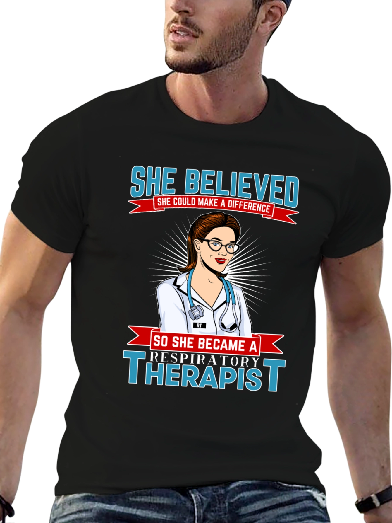 Black Respiratory Therapist T-Shirt - She Believed view 6