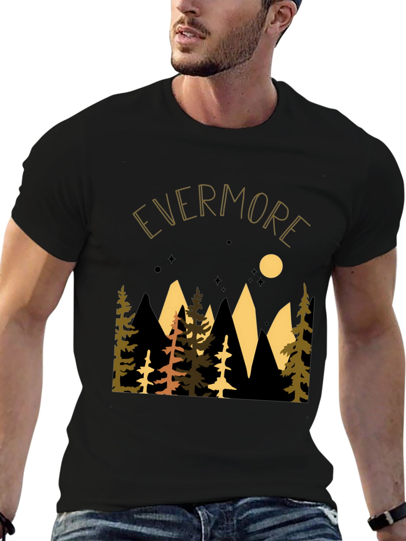 Black Evermore Forest Graphic Tee - Nature Inspired Unisex T-Shirt view 6