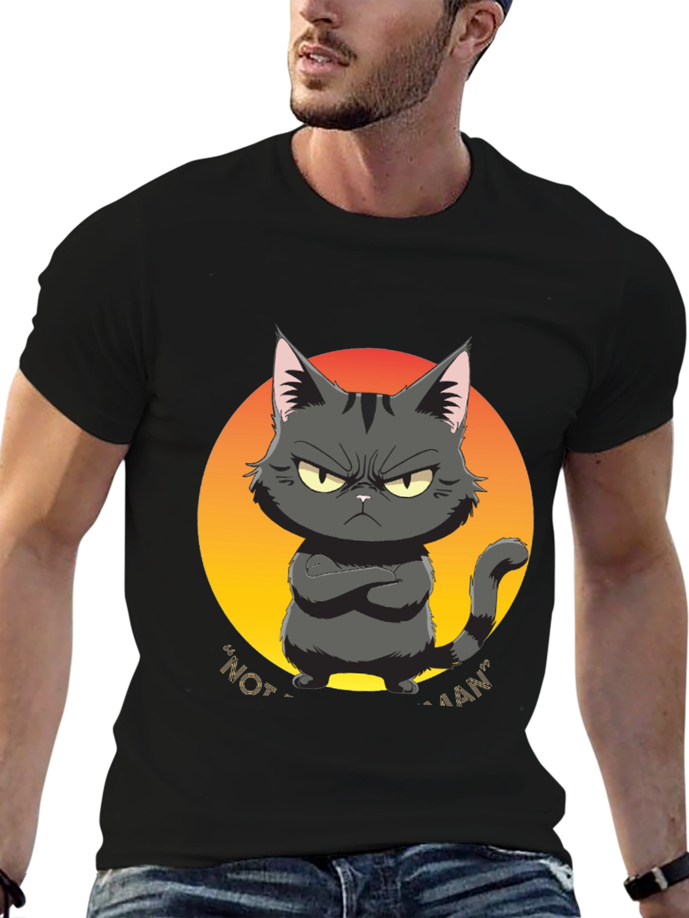 Black Grumpy Cat Graphic Tee - "Not a Fan" Black T-Shirt view 6