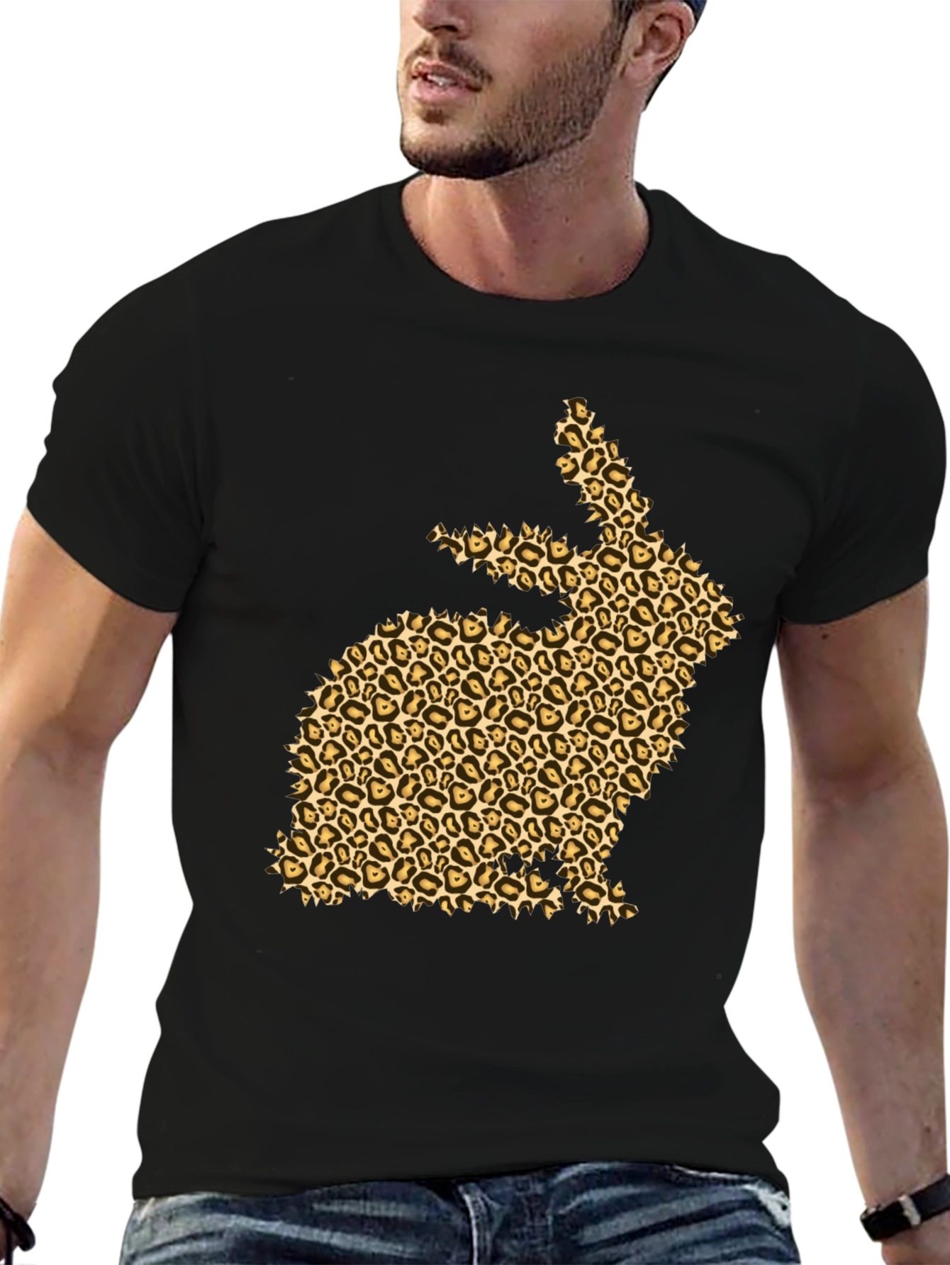 Black Leopard Print Bunny Black T-Shirt view 6