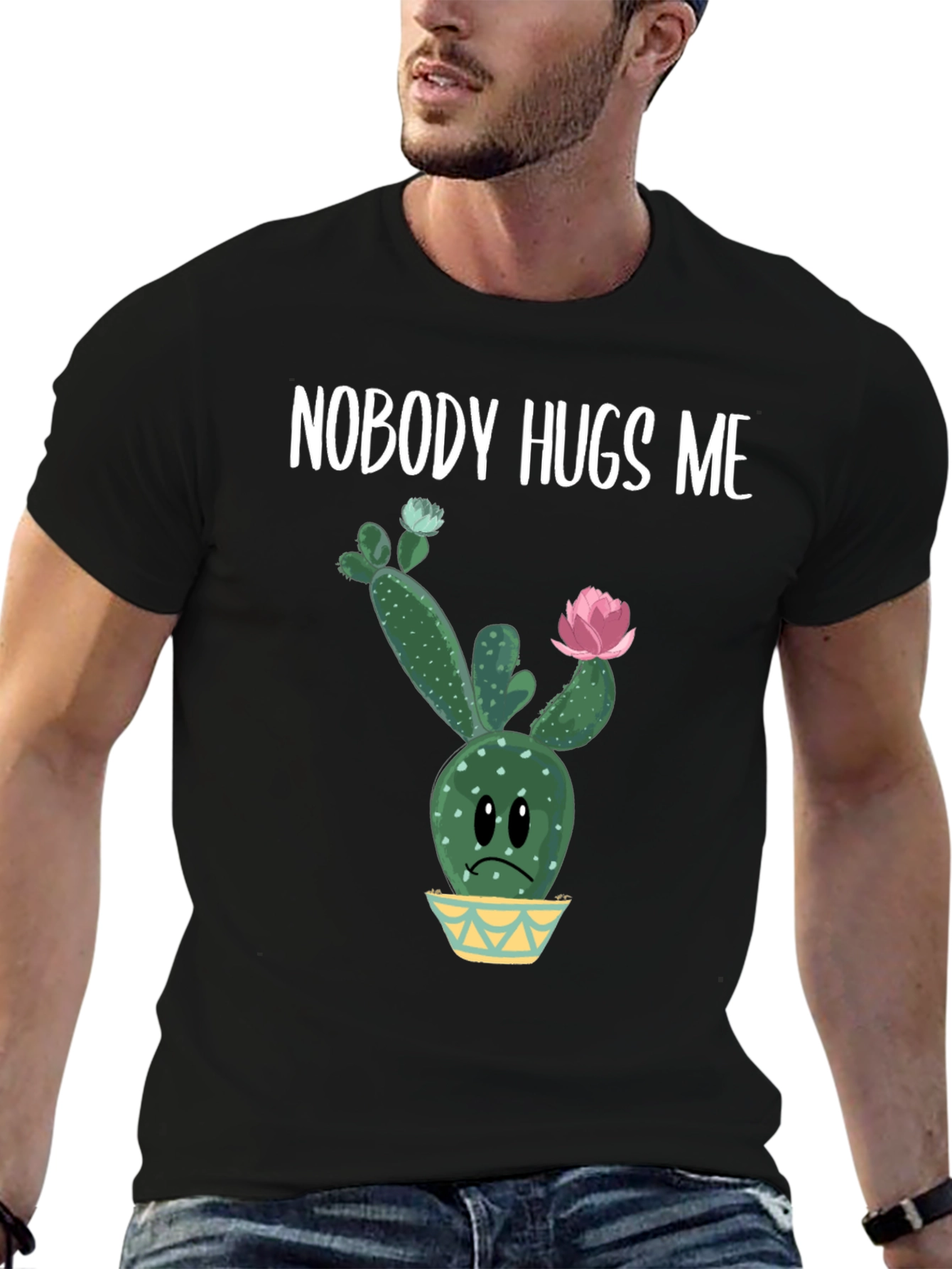 Black Nobody Hugs Me Cactus Graphic Tee - Unisex view 6