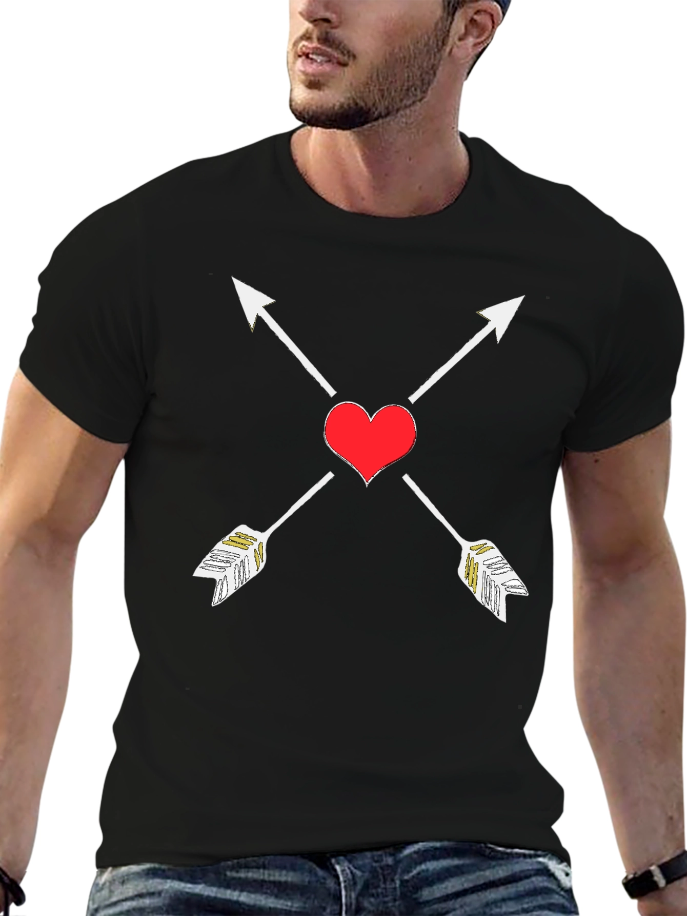 Black Heart Arrow Graphic Tee - Black Cotton T-Shirt view 6