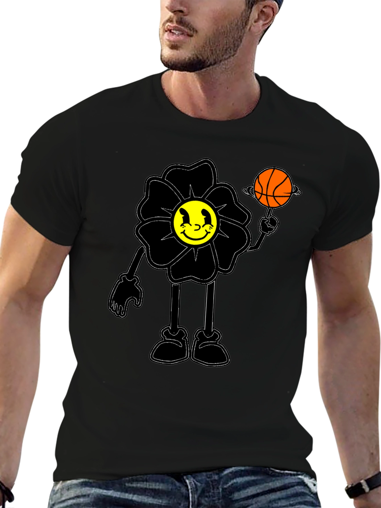 Black Smiley Flower Graphic Tee - Trendy Black T-Shirt view 6