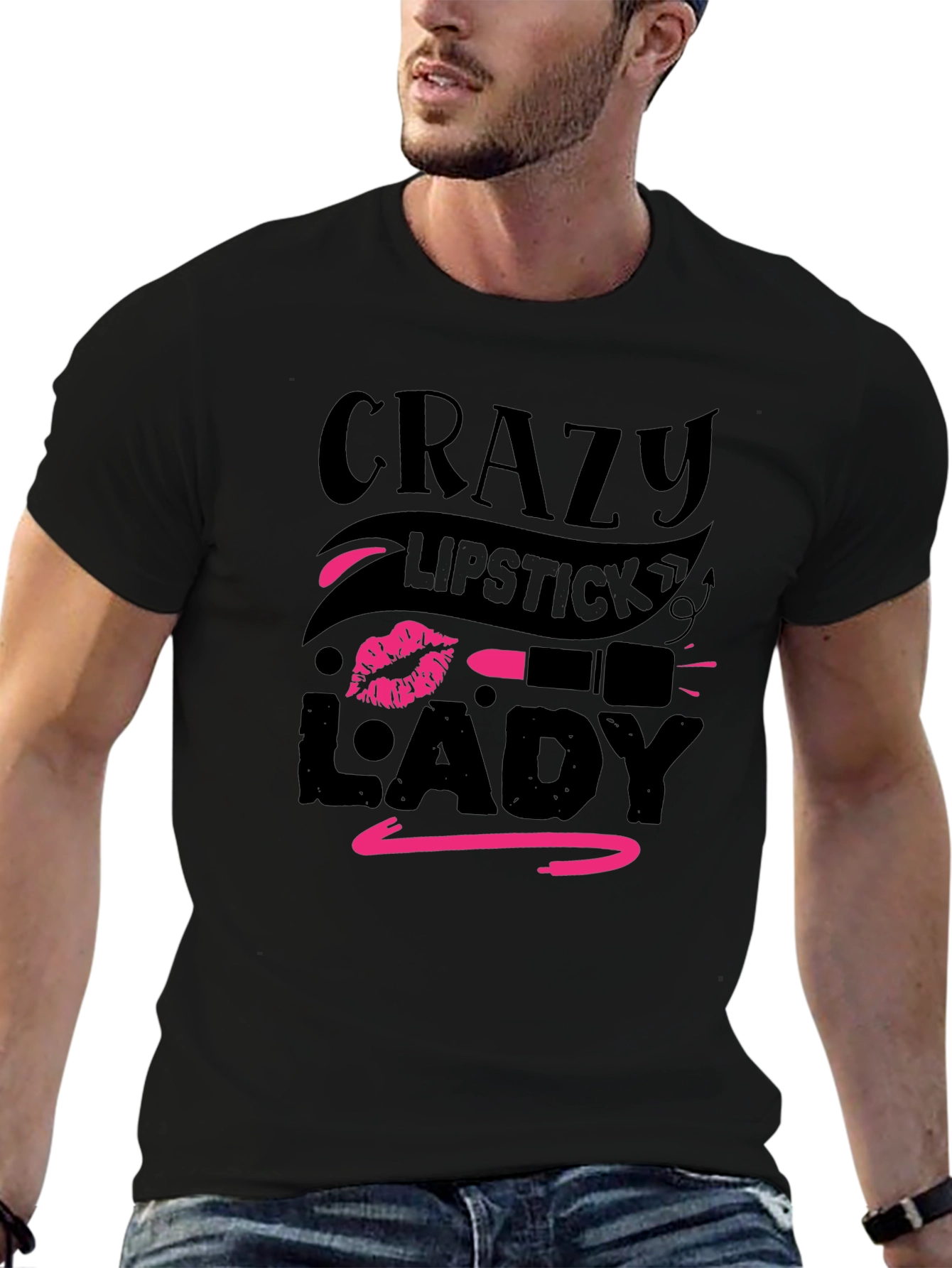 Black Crazy Lipstick Lady Graphic Tee - Black view 6