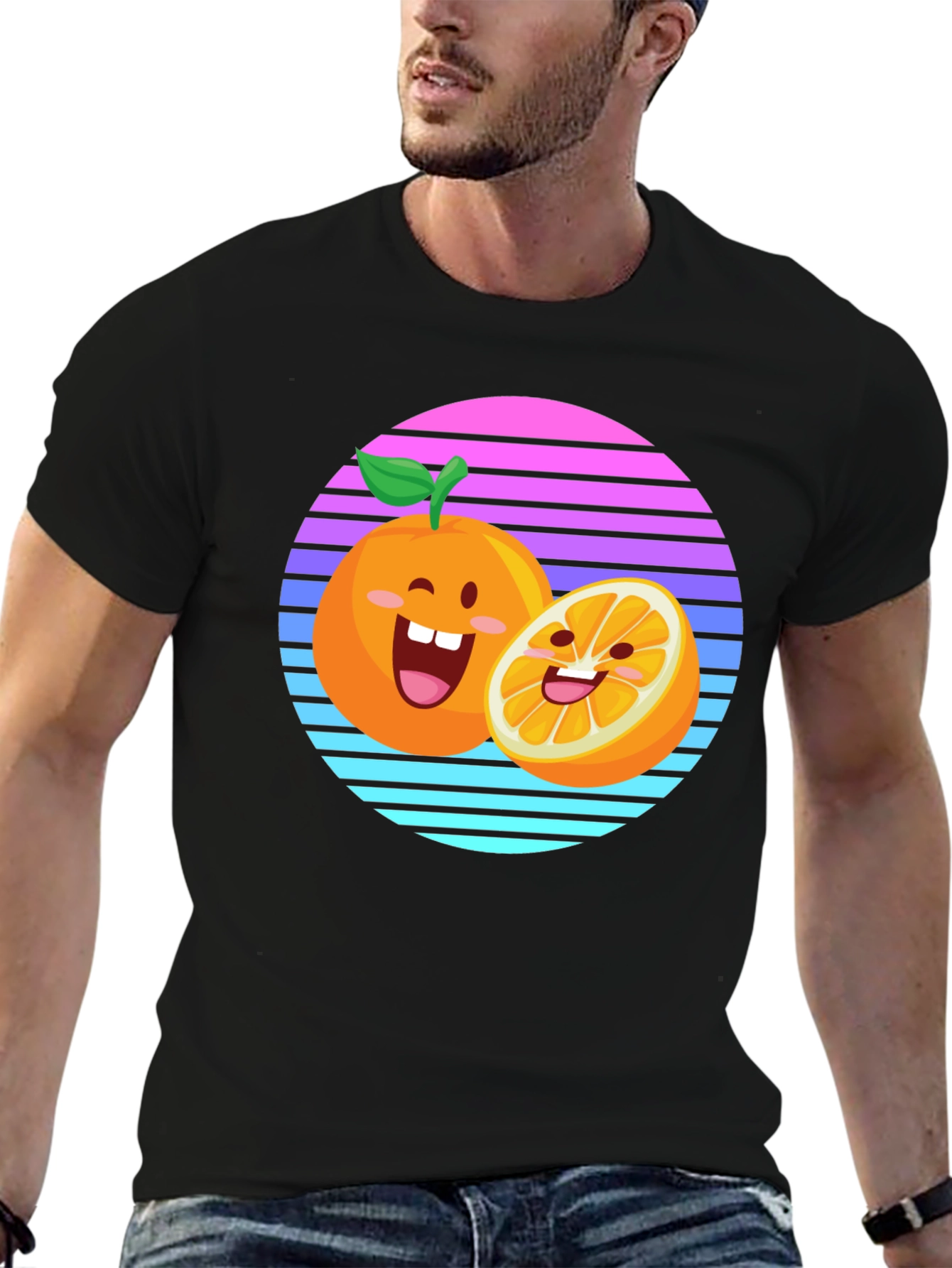 Black Cartoon Orange Sunset T-Shirt view 6