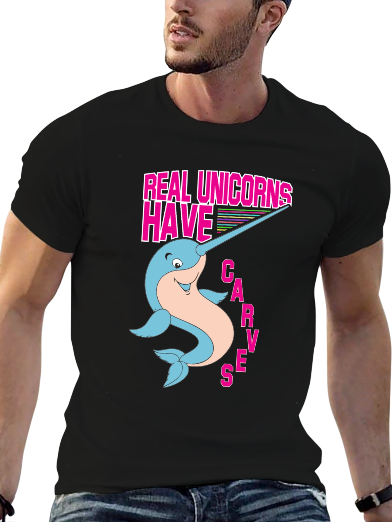 Black Real Unicorns Narwhal T-Shirt view 6
