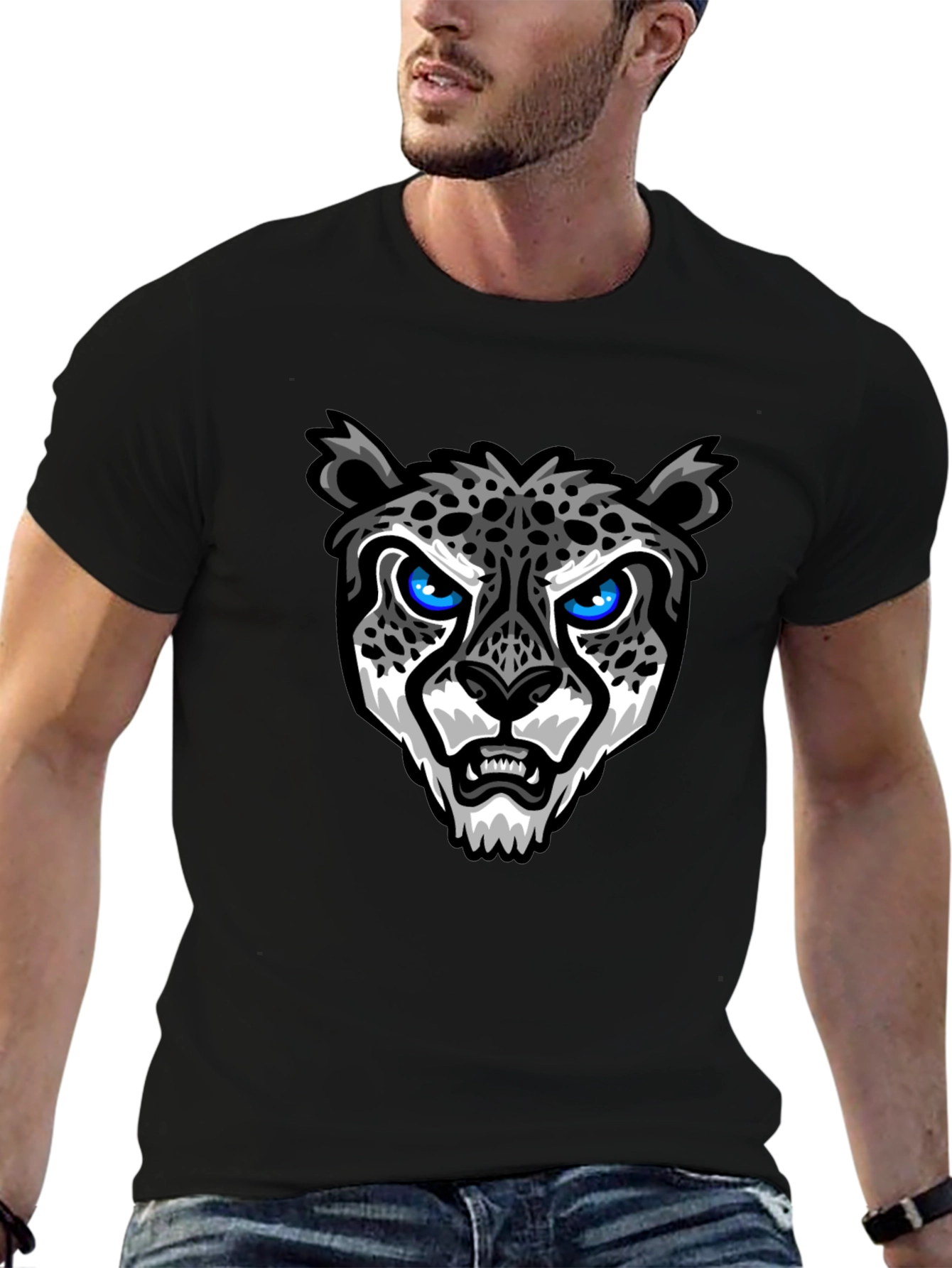 Black Cool Cheetah Graphic T-Shirt - Trendy Black Tee view 6