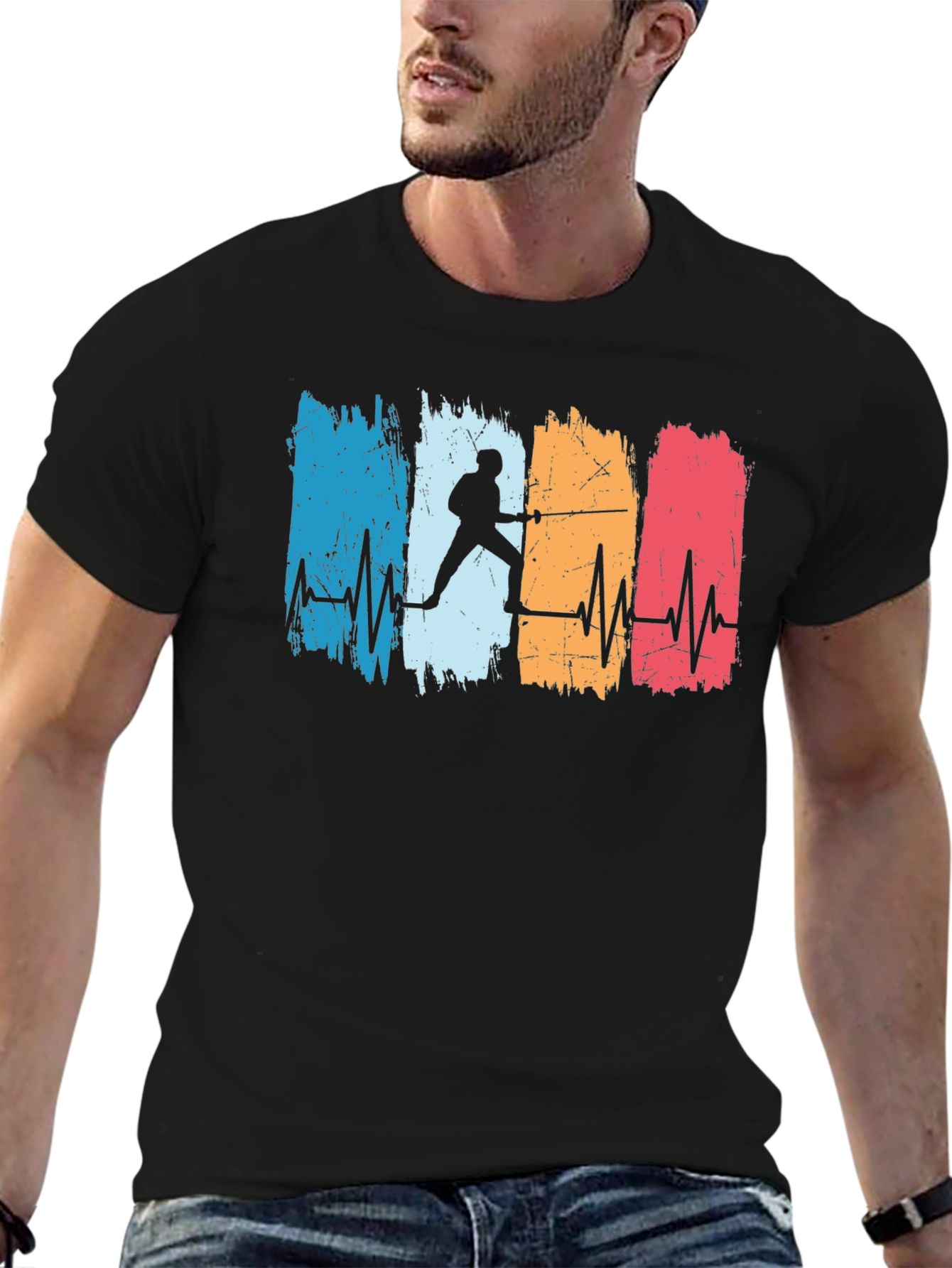 Black Fencing Heartbeat Graphic Tee view 6