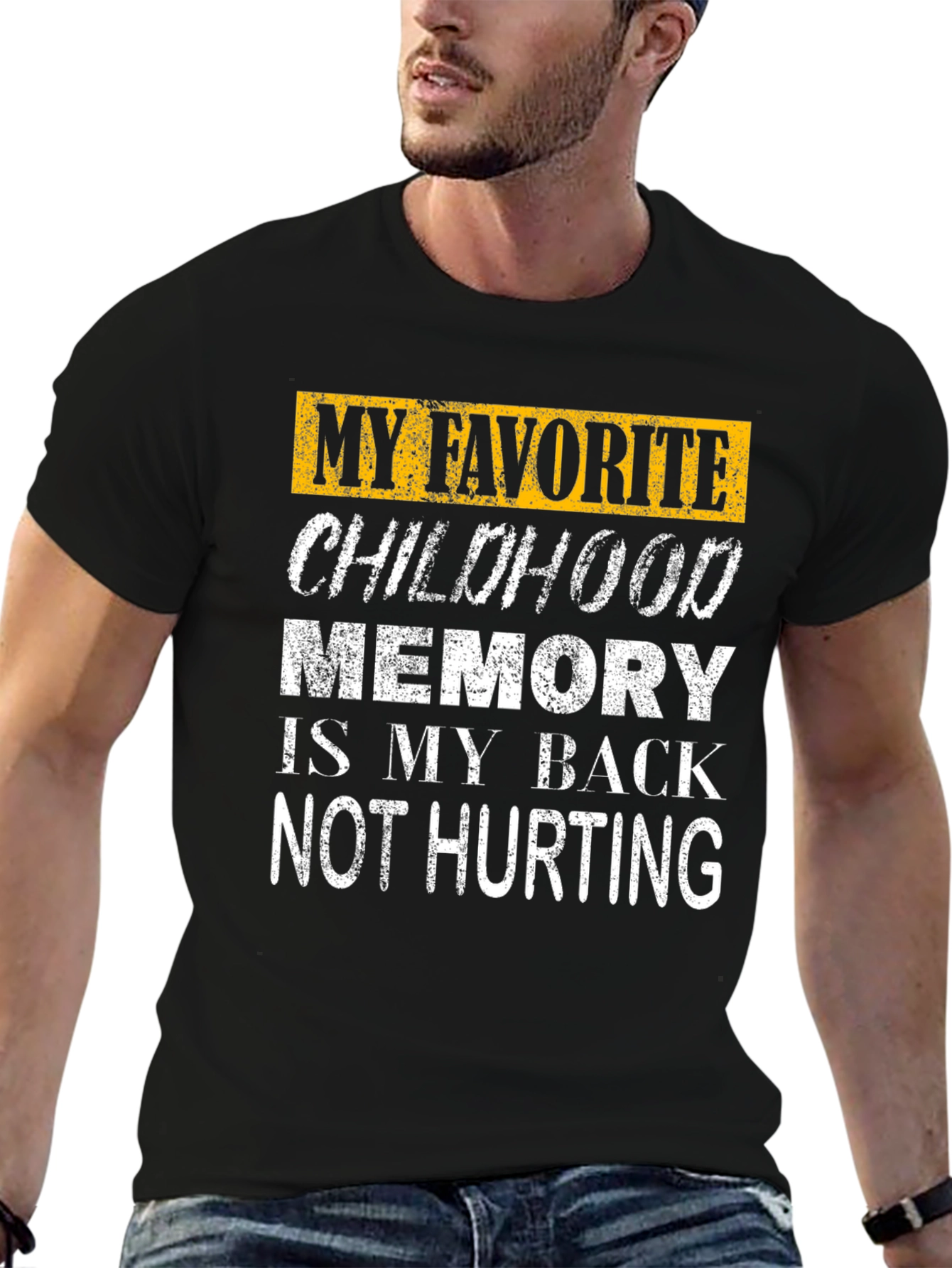 Black Funny Childhood Memory Back Pain T-Shirt view 6