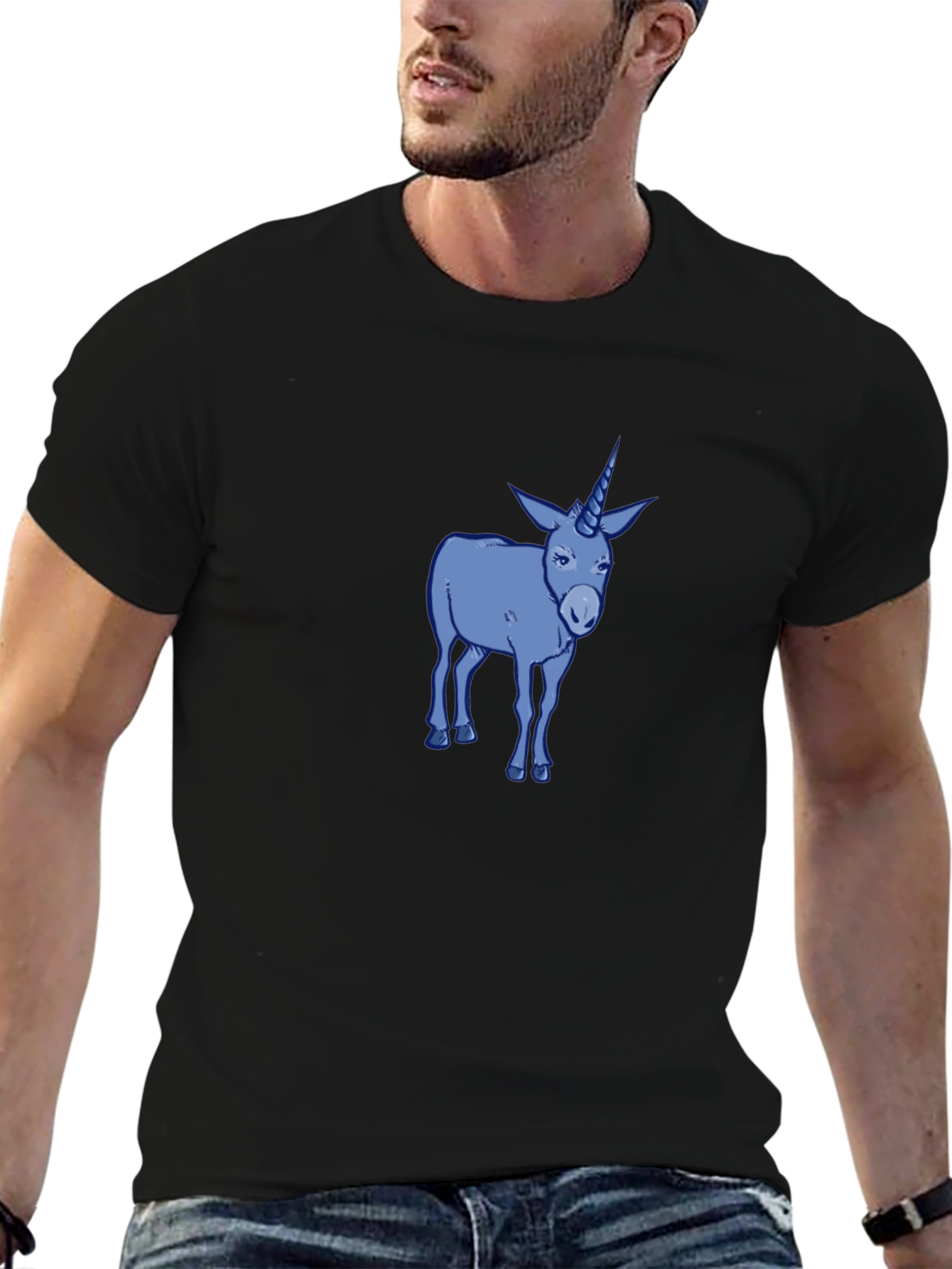 Black Unicorn Donkey Graphic Tee - Men's Black Cotton T-Shirt view 6