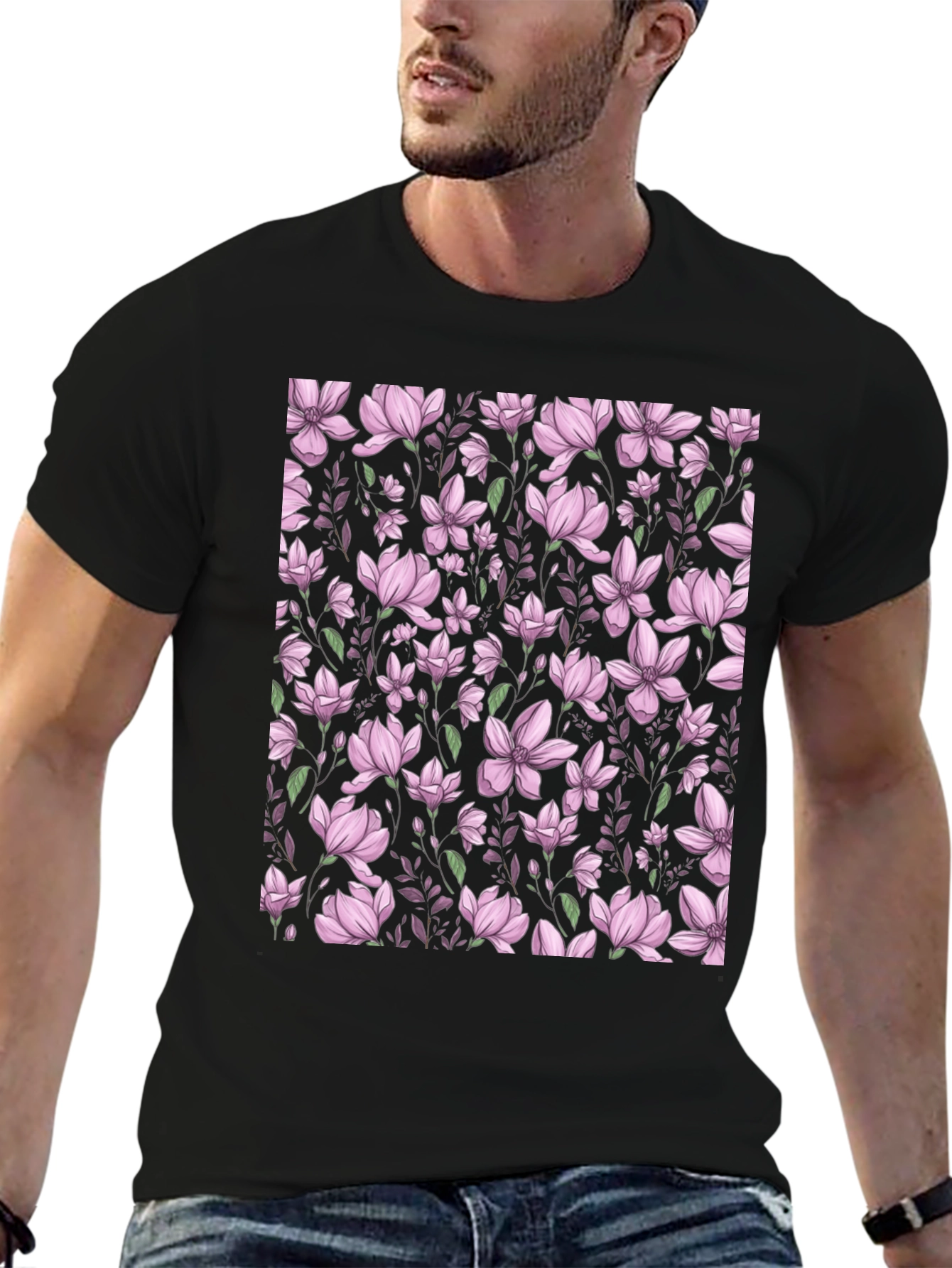 Black Floral Print T-Shirt - Black view 6