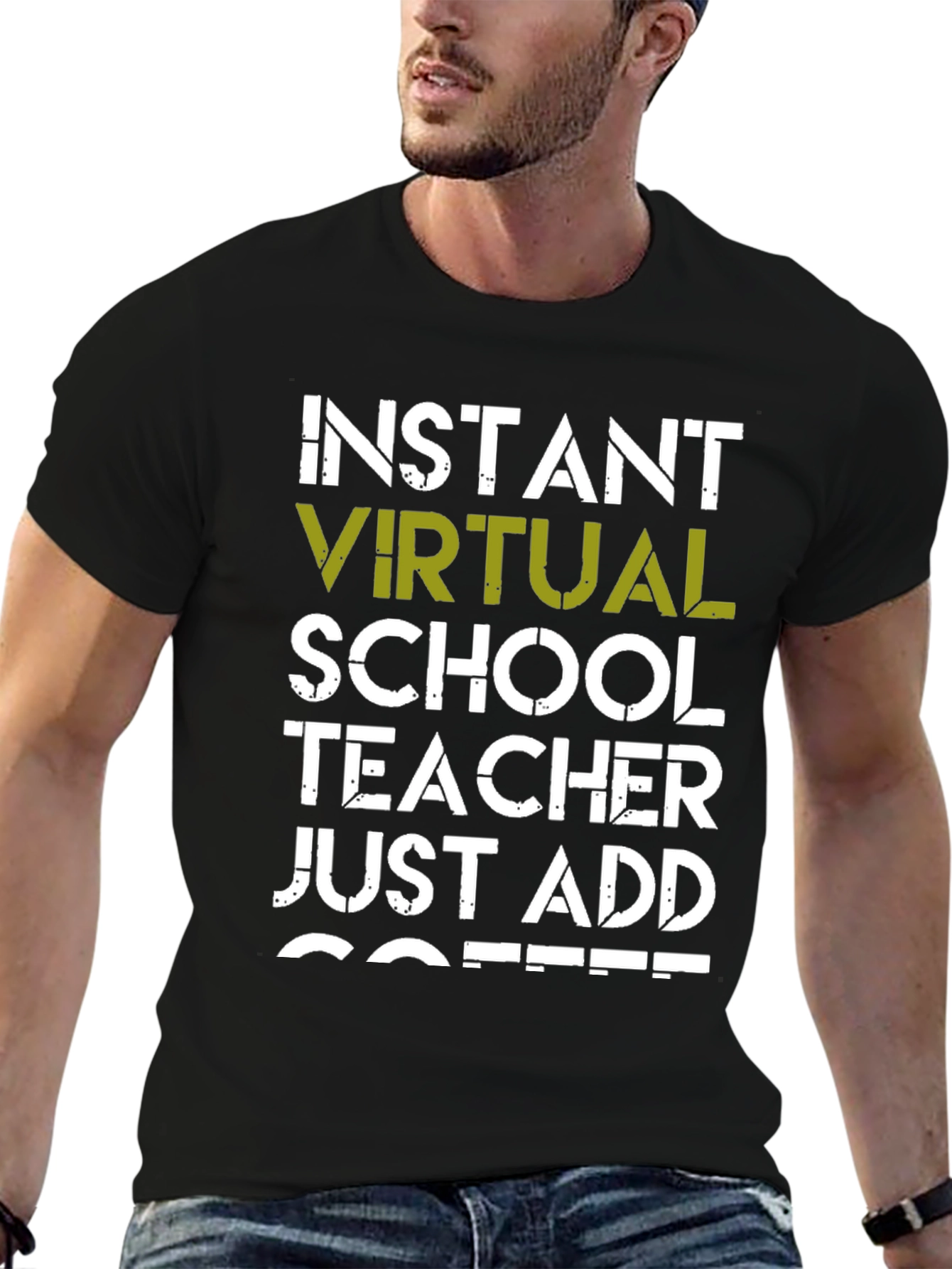 Black Instant Virtual Teacher Add Coffee Graphic T-Shirt view 6