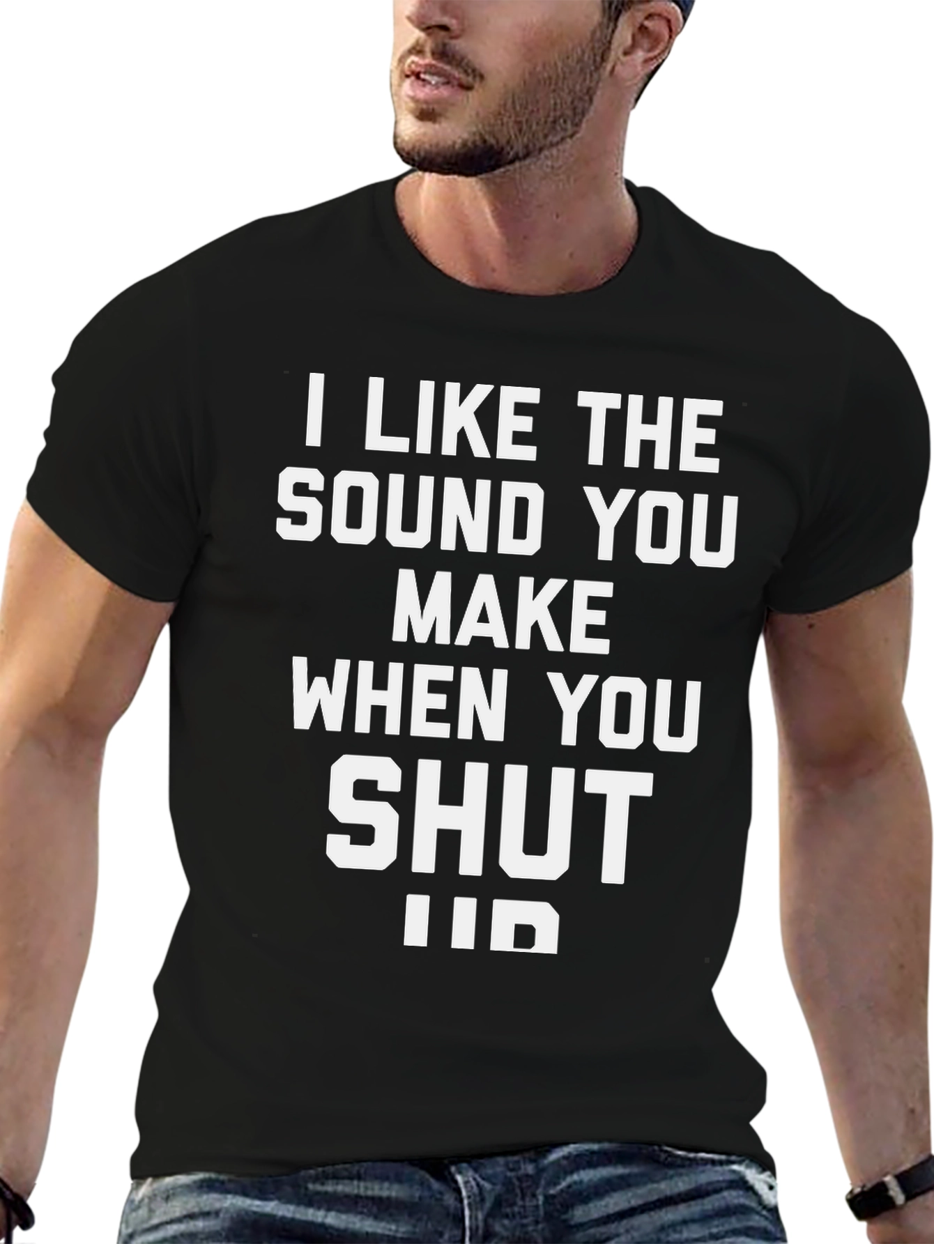 Black Funny Sarcastic Shut Up T-Shirt - Black view 6