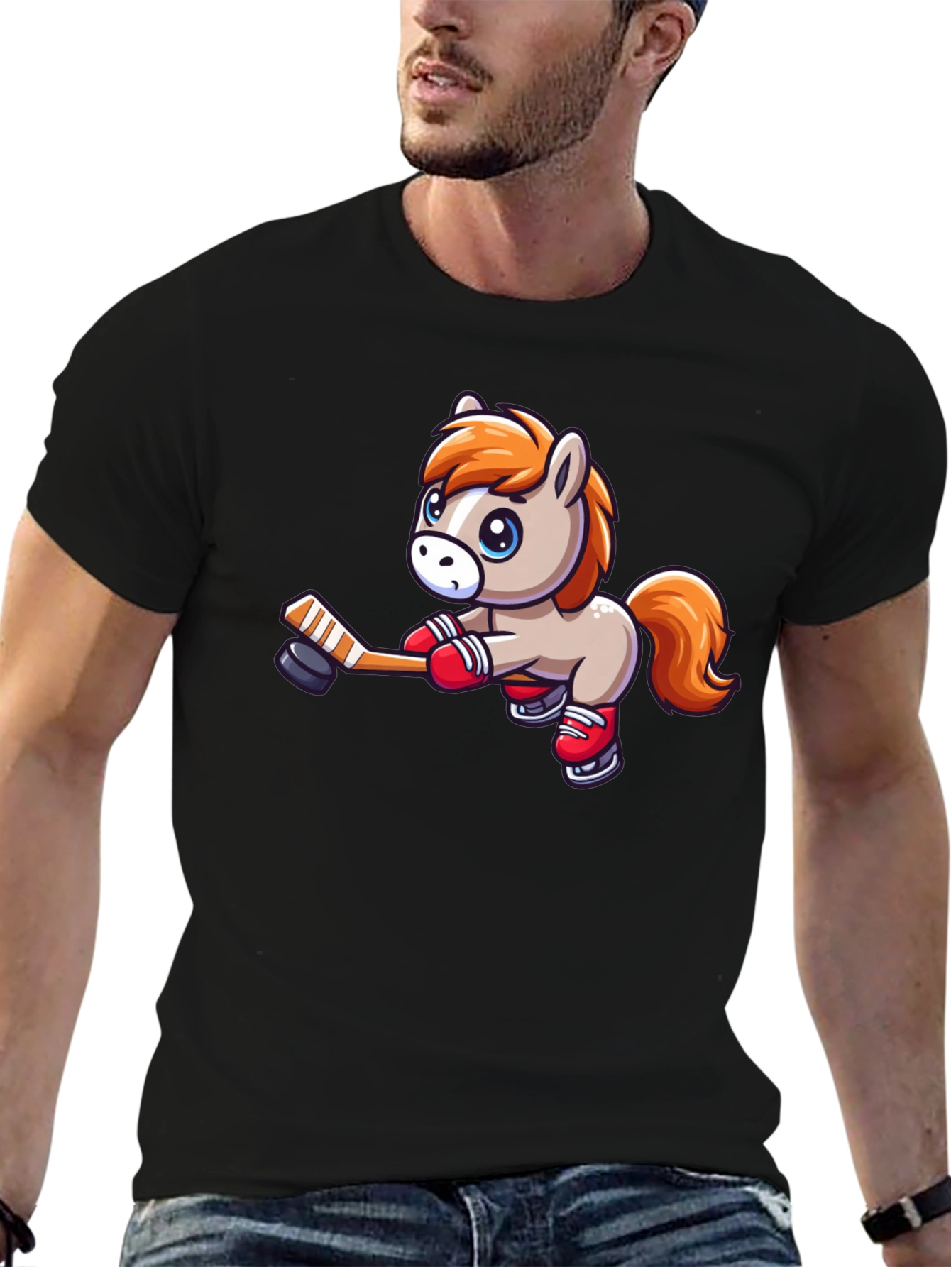 Black Pony Hockey Player Graphic T-Shirt view 6
