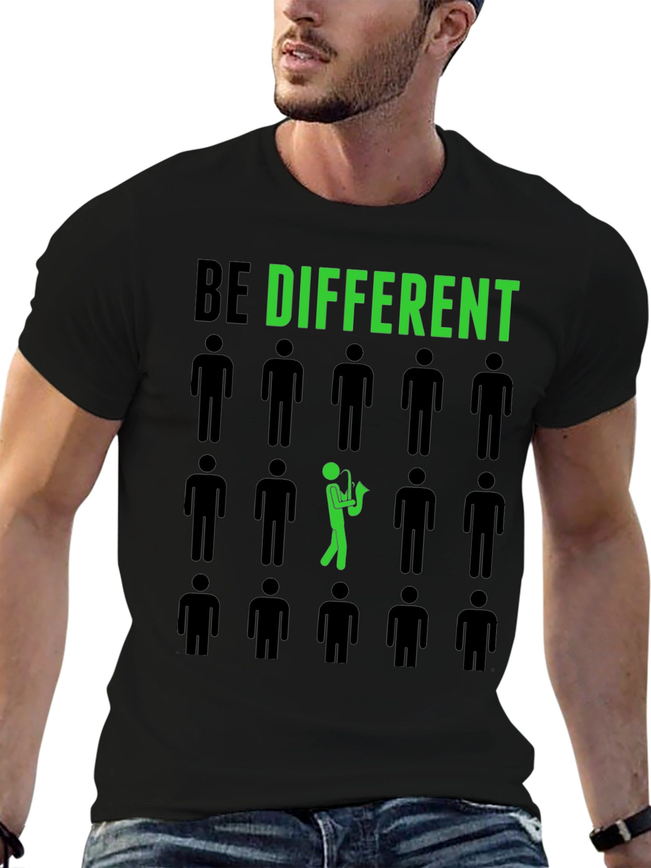 Black Be Different Saxophone Graphic Tee - Black Cotton Shirt view 6