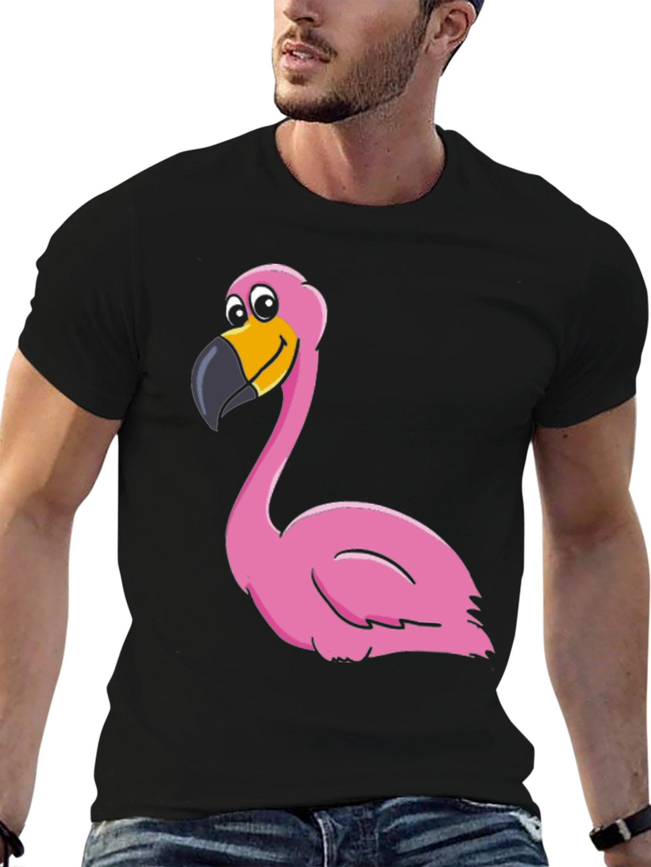 Black Funny Flamingo Graphic Print Tee view 6