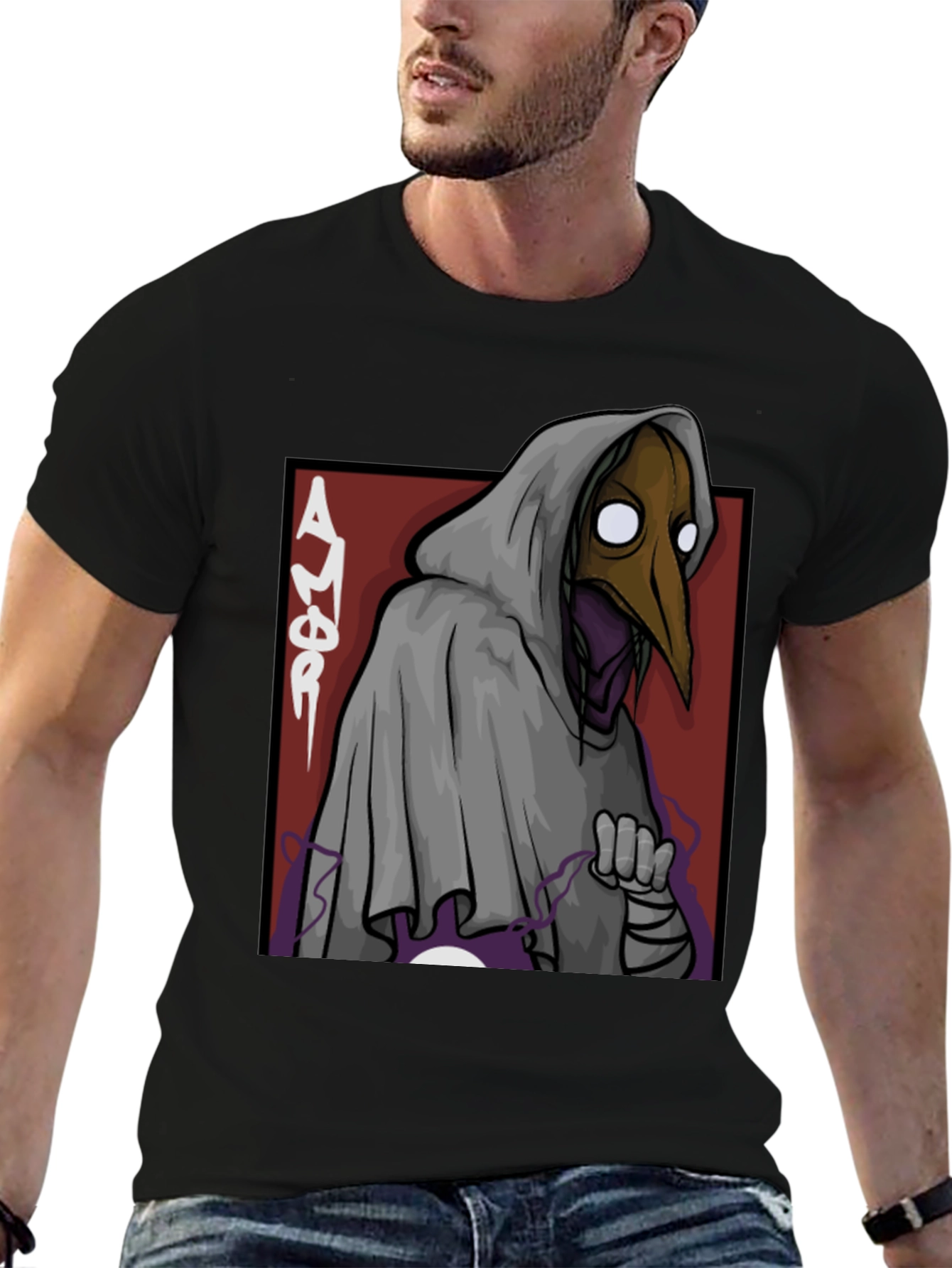 Black Plague Doctor Graphic Tee - Black Cotton T-Shirt view 6