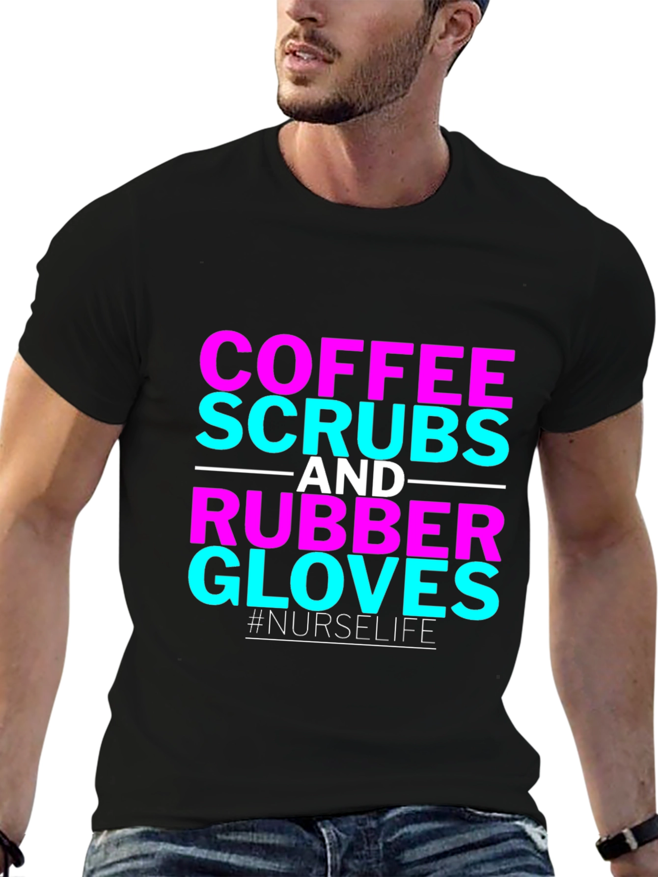 Black Coffee Scrubs and Rubber Gloves Nurse T-Shirt view 6