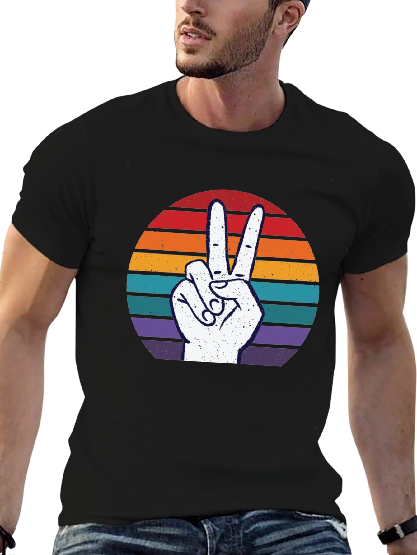 Black Peace Sign Retro T-Shirt view 6