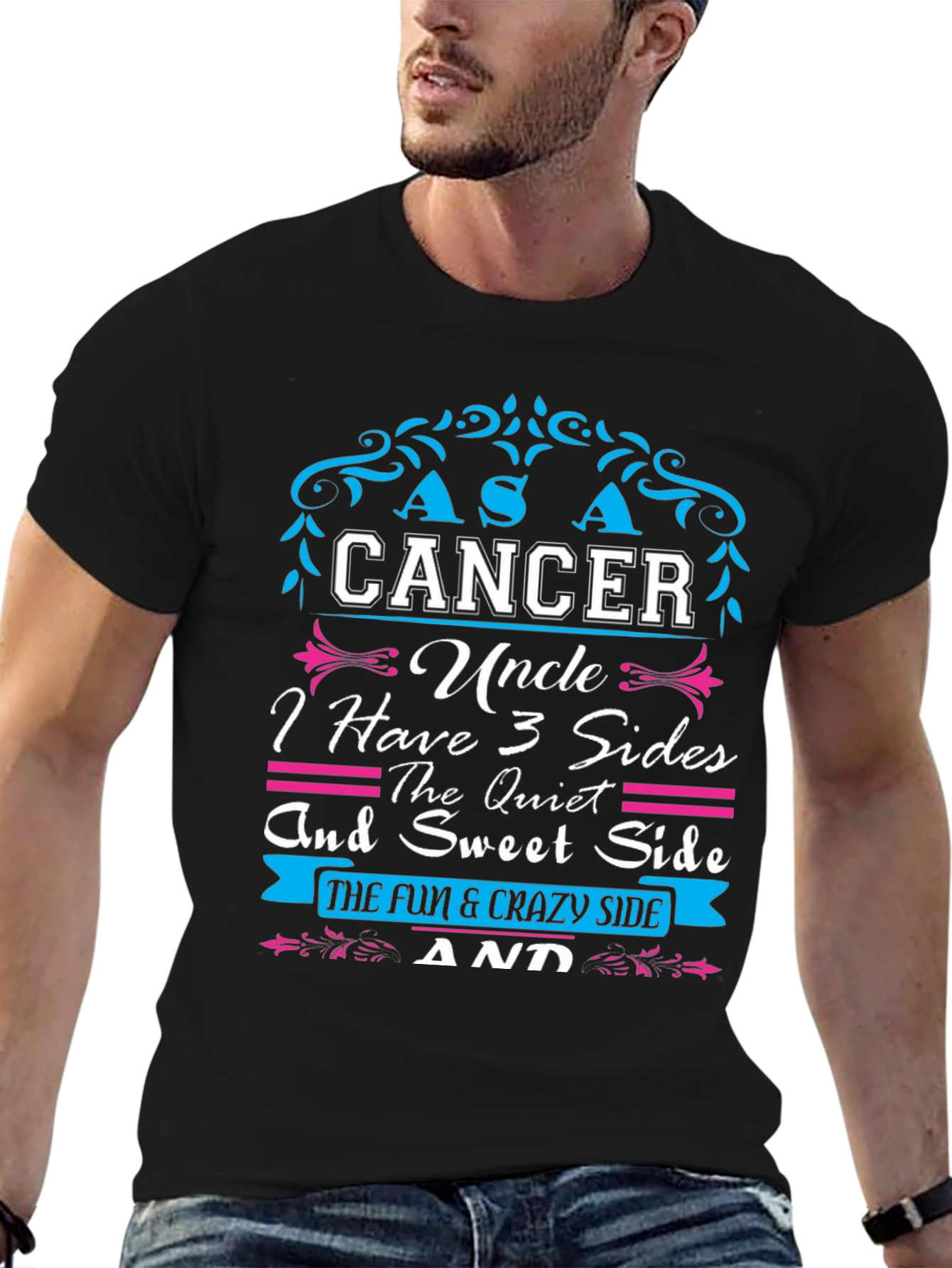 Black Cancer Uncle 3 Sides Men's Graphic T-Shirt view 6