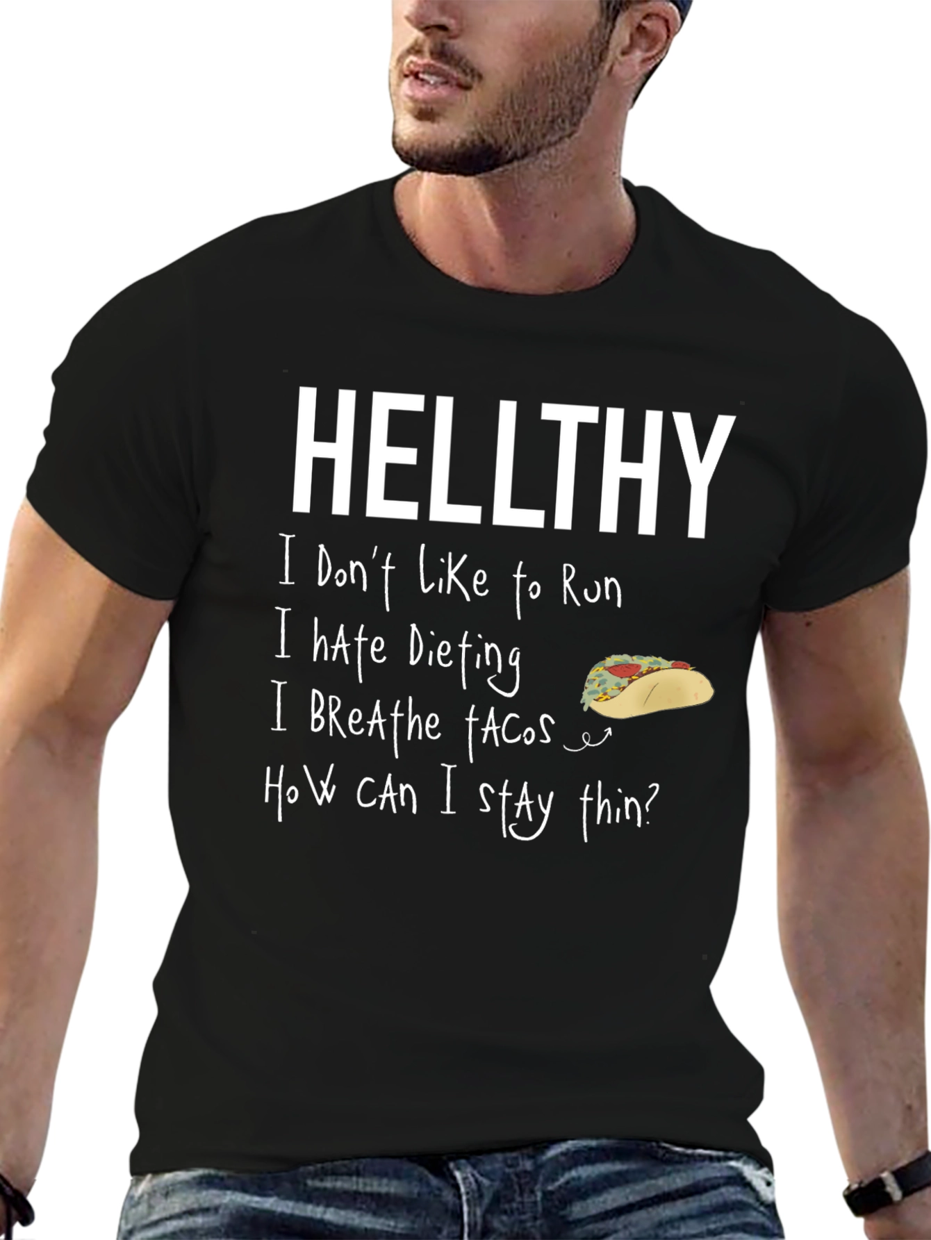 Black Hellthy Funny Graphic T-Shirt view 6