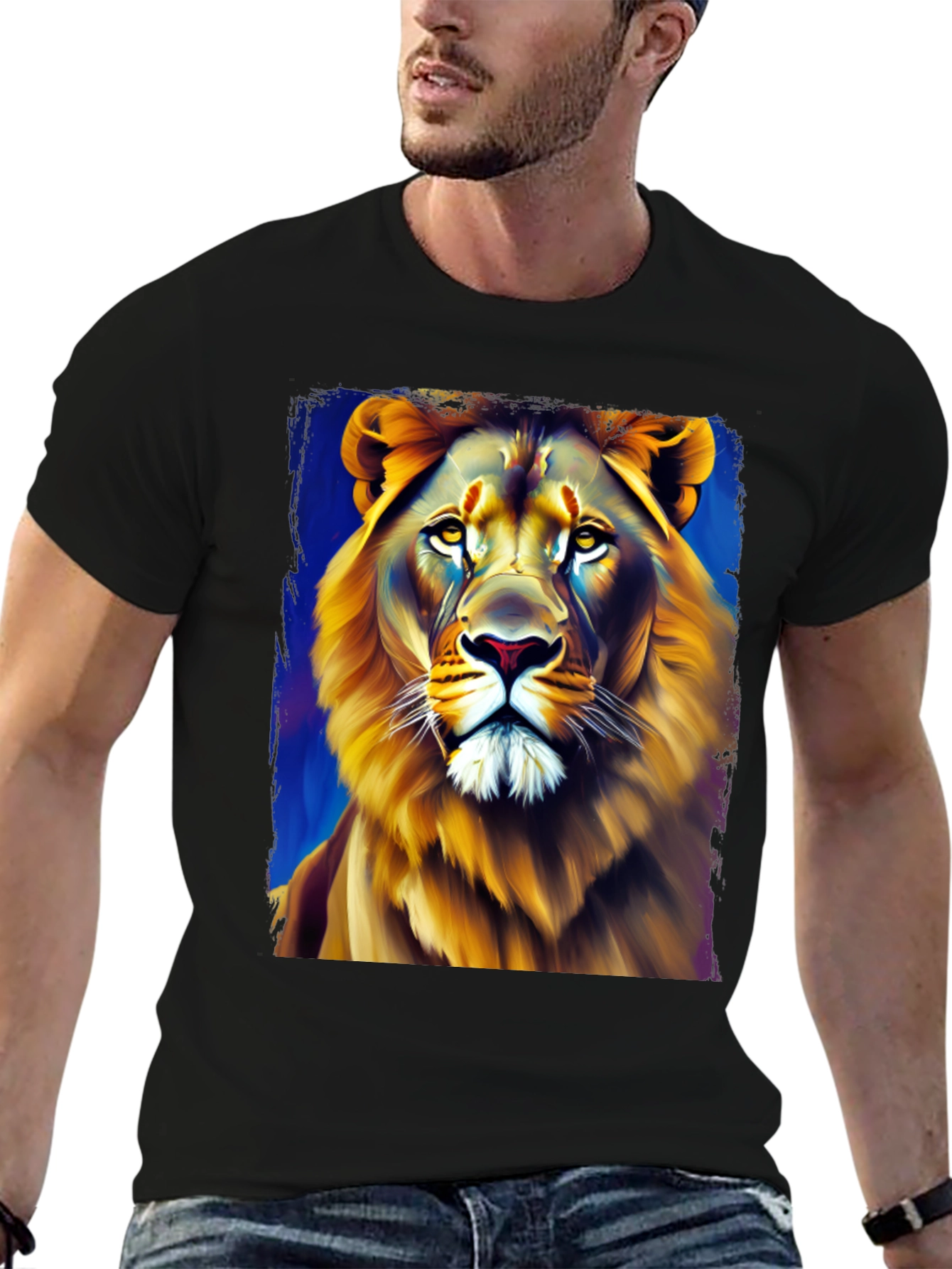 Black Lion Graphic Print Crew Neck T-Shirt view 6