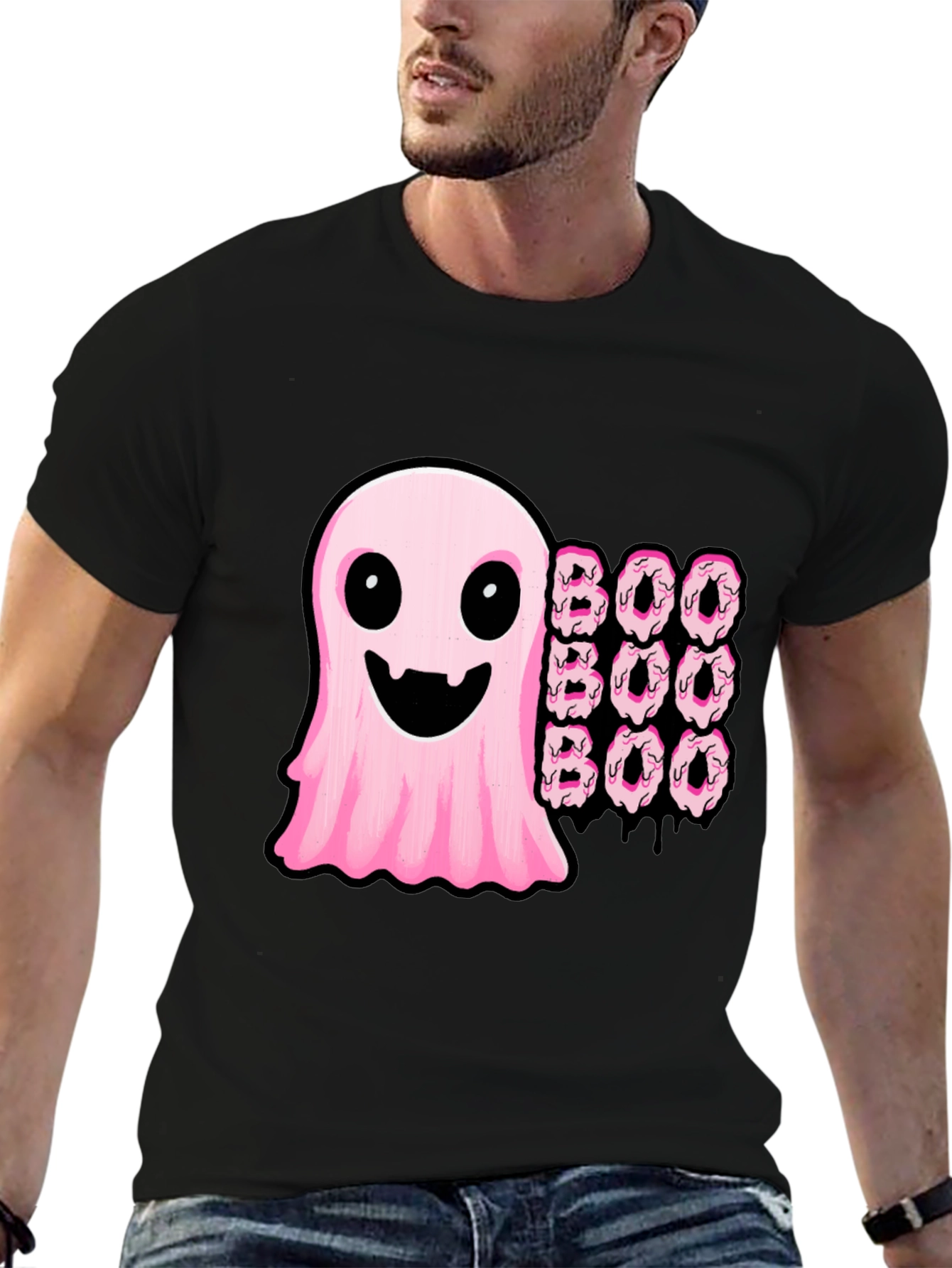 Black Boo Ghost Donut Halloween Graphic T-Shirt view 6